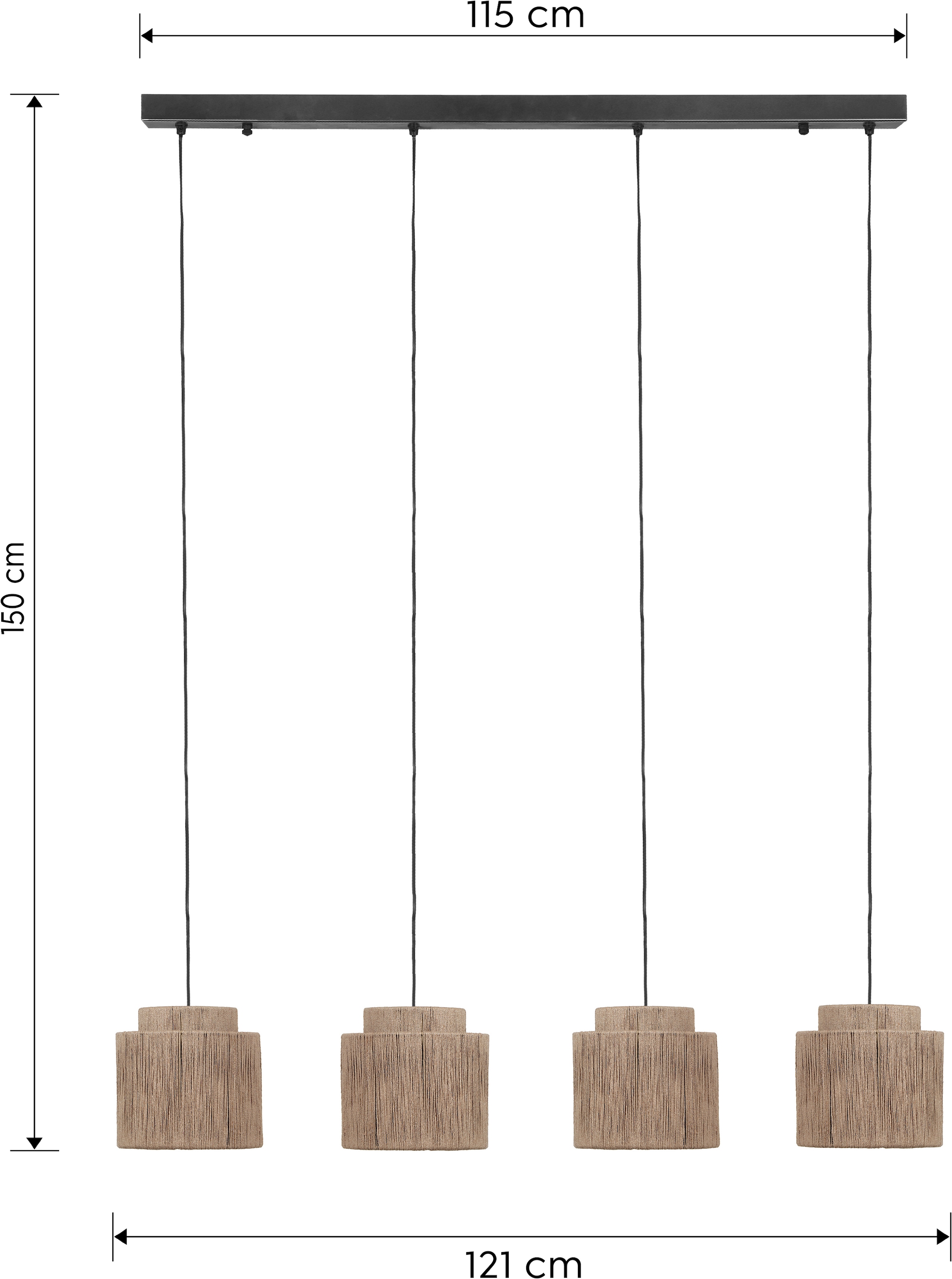 TRIO Leuchten Pendelleuchte »SMILLA, 4-flammige Hängelampe mit Jute Lampenschirmen Breite 121cm« E27 1 Stk. warmweiß - kaltweiß Höhe max 150 cm, exkl 4x E27 max 10W, Hängeleuchte Esstisch Küche
