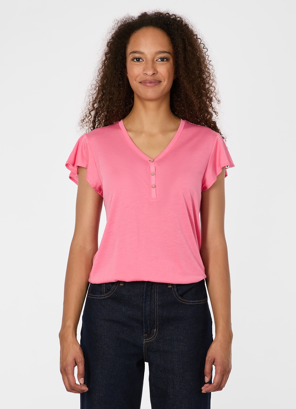 Ragwear V-Shirt mit kurzer Knopfleiste, aus Polyester und Viskose, in Jersey-Qualität