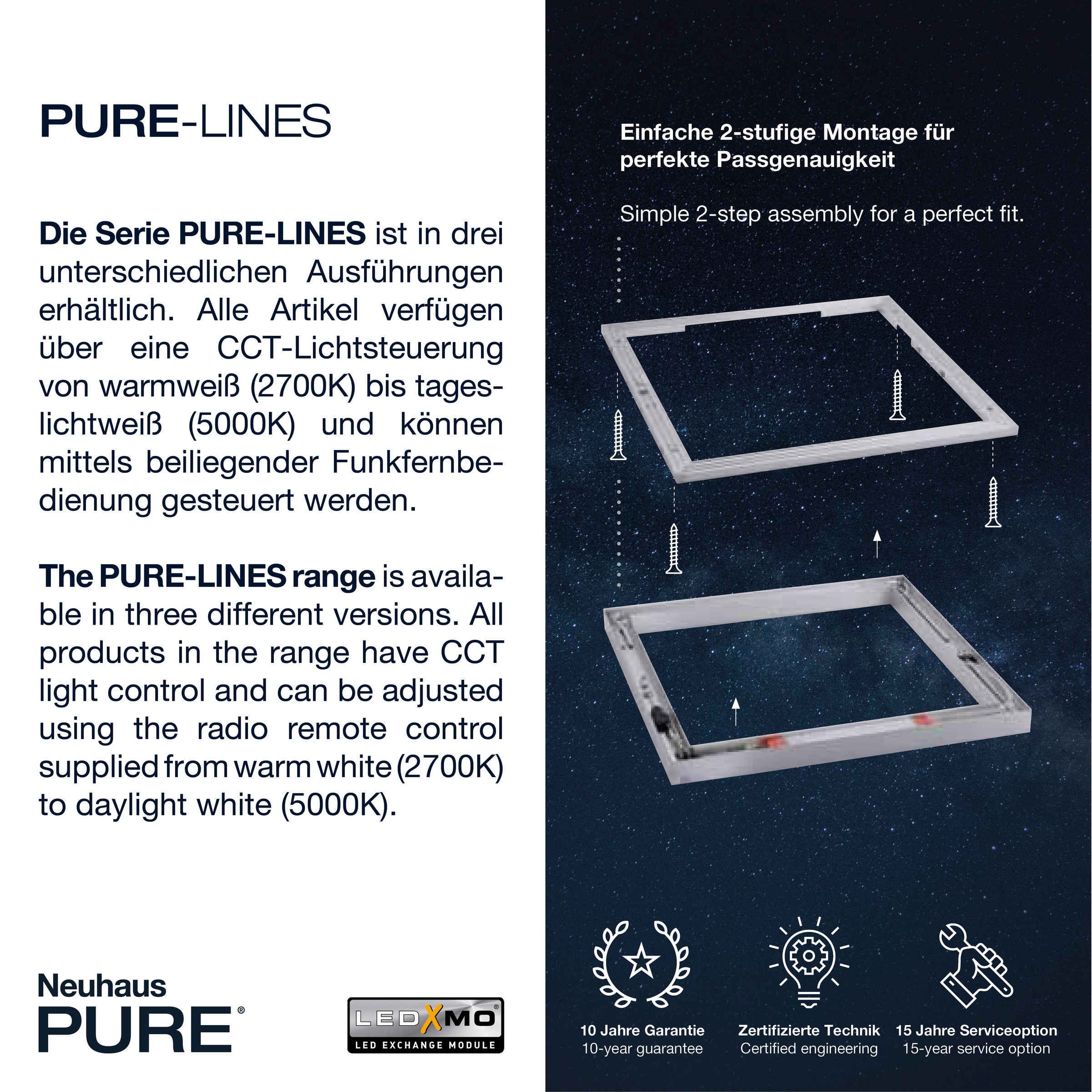 Neuhaus PURE LED Deckenleuchte »PURE Lines Straight« LED-Board 1 Stk. warmweiß - kaltweiß Dimmbar über Fernbedienung, CCT, Memoryfunktion
