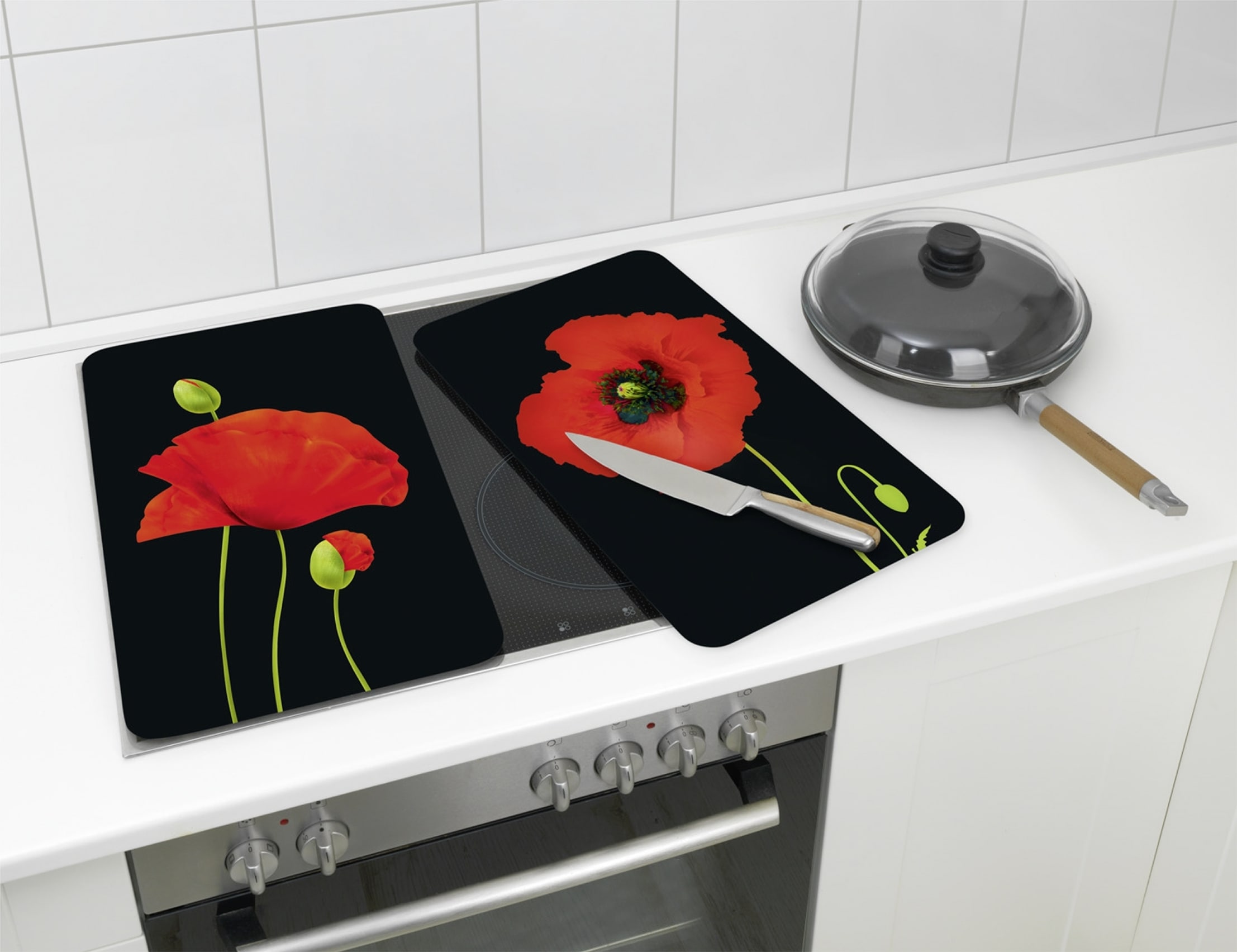 Maximex Herd-Abdeckplatte »Universal Modell Mohn«, (Set, 2 tlg.), Herdabdeckung für alle Herdarten, kratzfest, mit rutschfesten Füßen