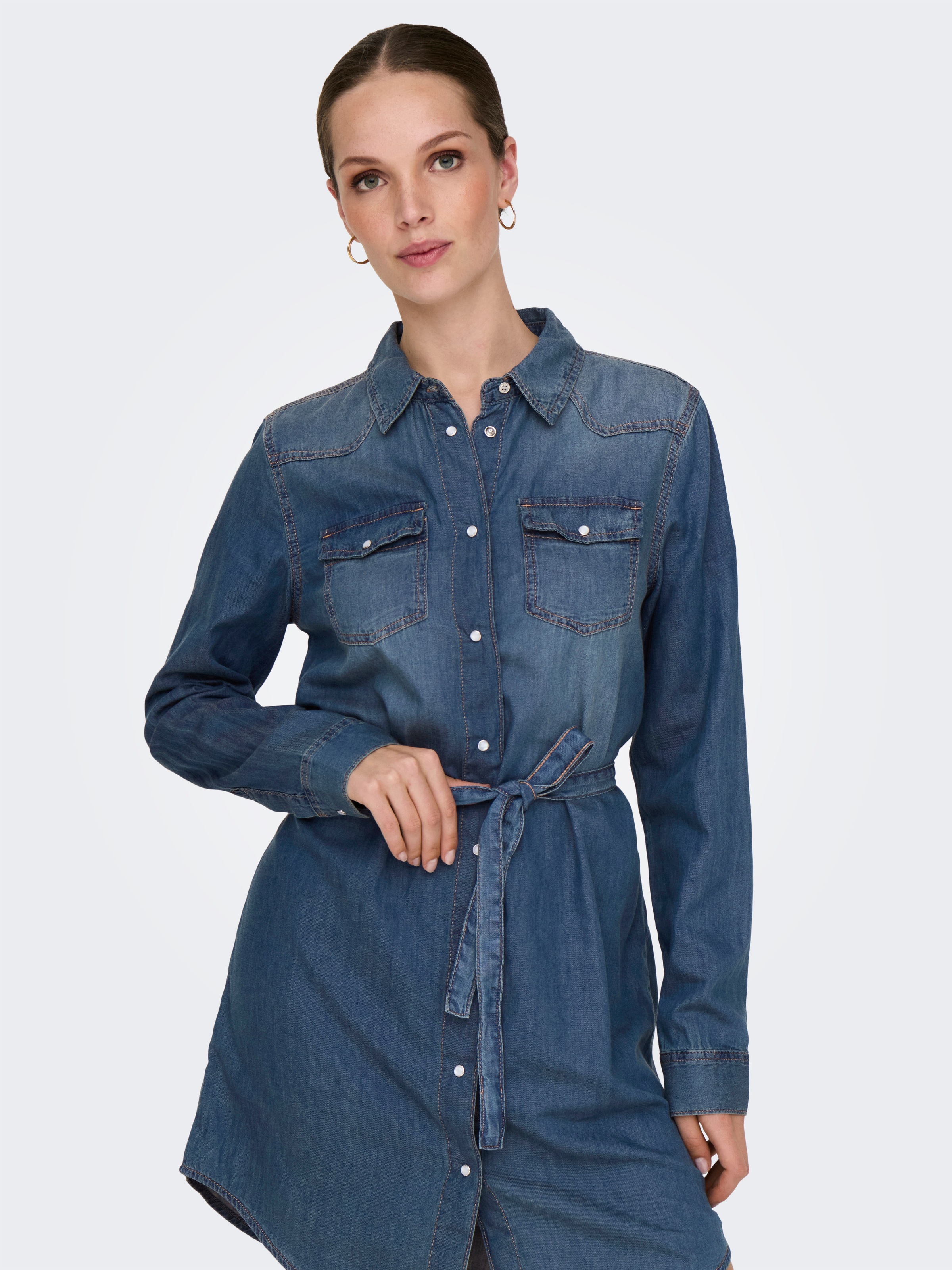 ONLY Midikleid "ONLALEXA BELT DNM DRESS AKM" Brusttaschen Sommerkleid günstig online kaufen