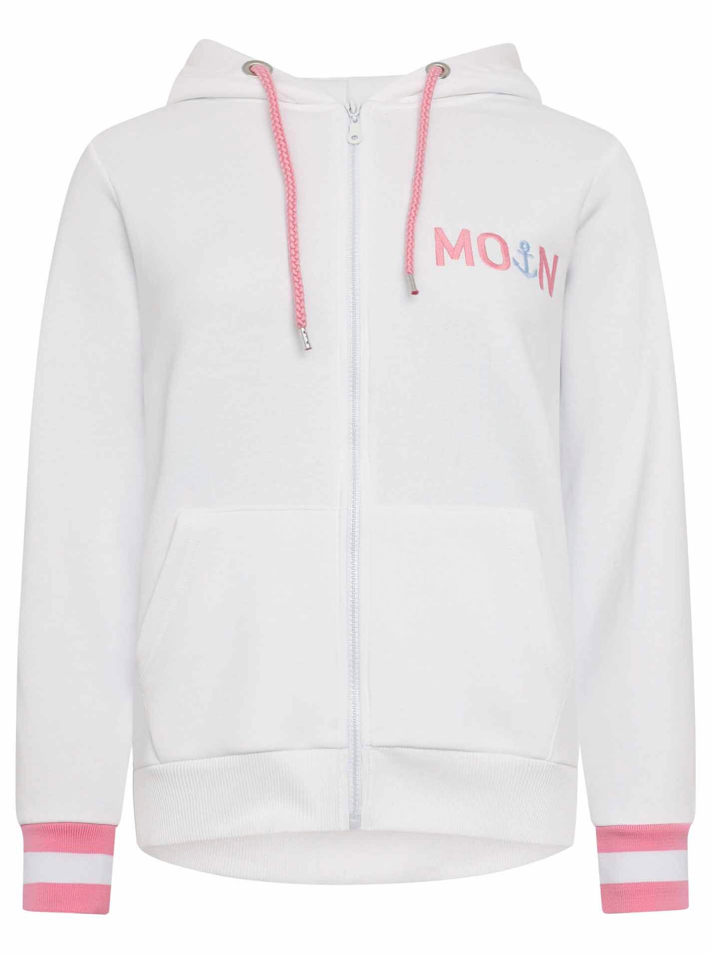 Zwillingsherz Sweatjacke, mit gesticktem "Moin" und neonfarbenen Details günstig online kaufen