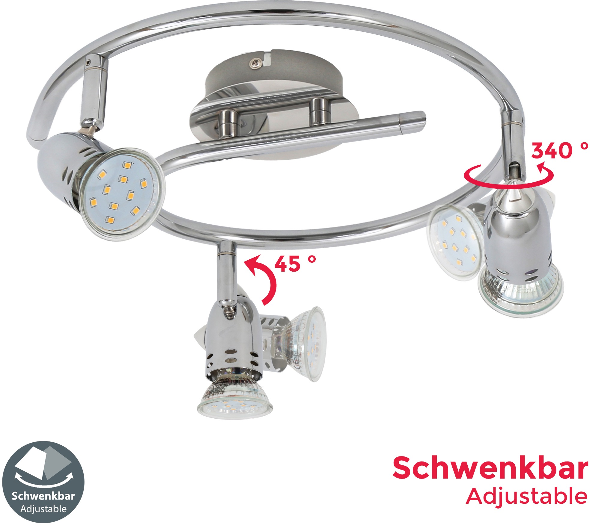 B.K.Licht LED Deckenleuchte, 3 flammig, Leuchtmittel GU10 | Leuchtmittel wechselbar, Deckenlampe, Deckenspots, Strahler, inkl. 3W 250lm, modern, chrom