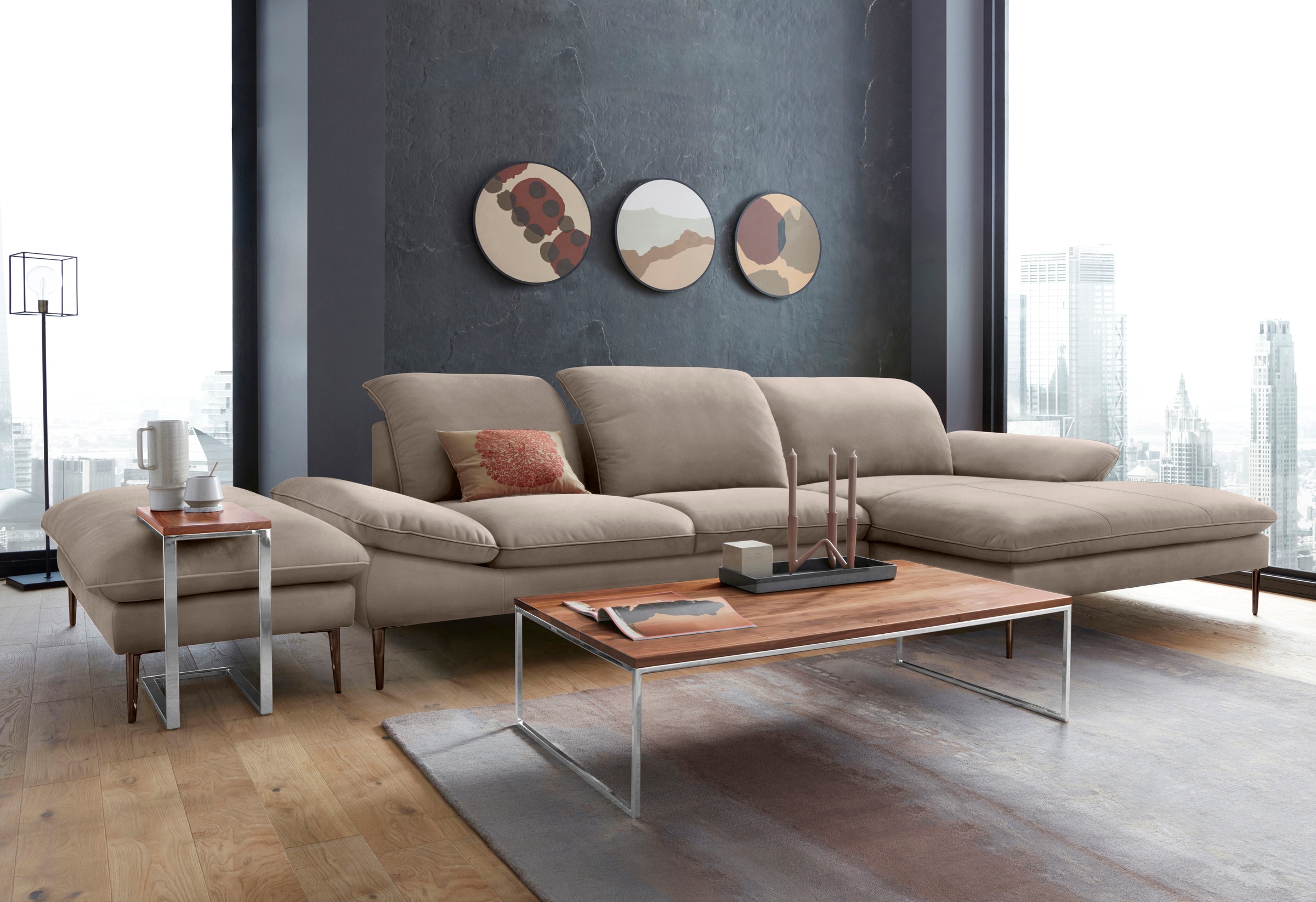 W.SCHILLIG Ecksofa »enjoy&MORE, Designsofa, bequem, elegant und zeitlos, L-Form«, Sitztiefenverstellung, Füße bronze pulverbeschichtet, Breite 340 cm