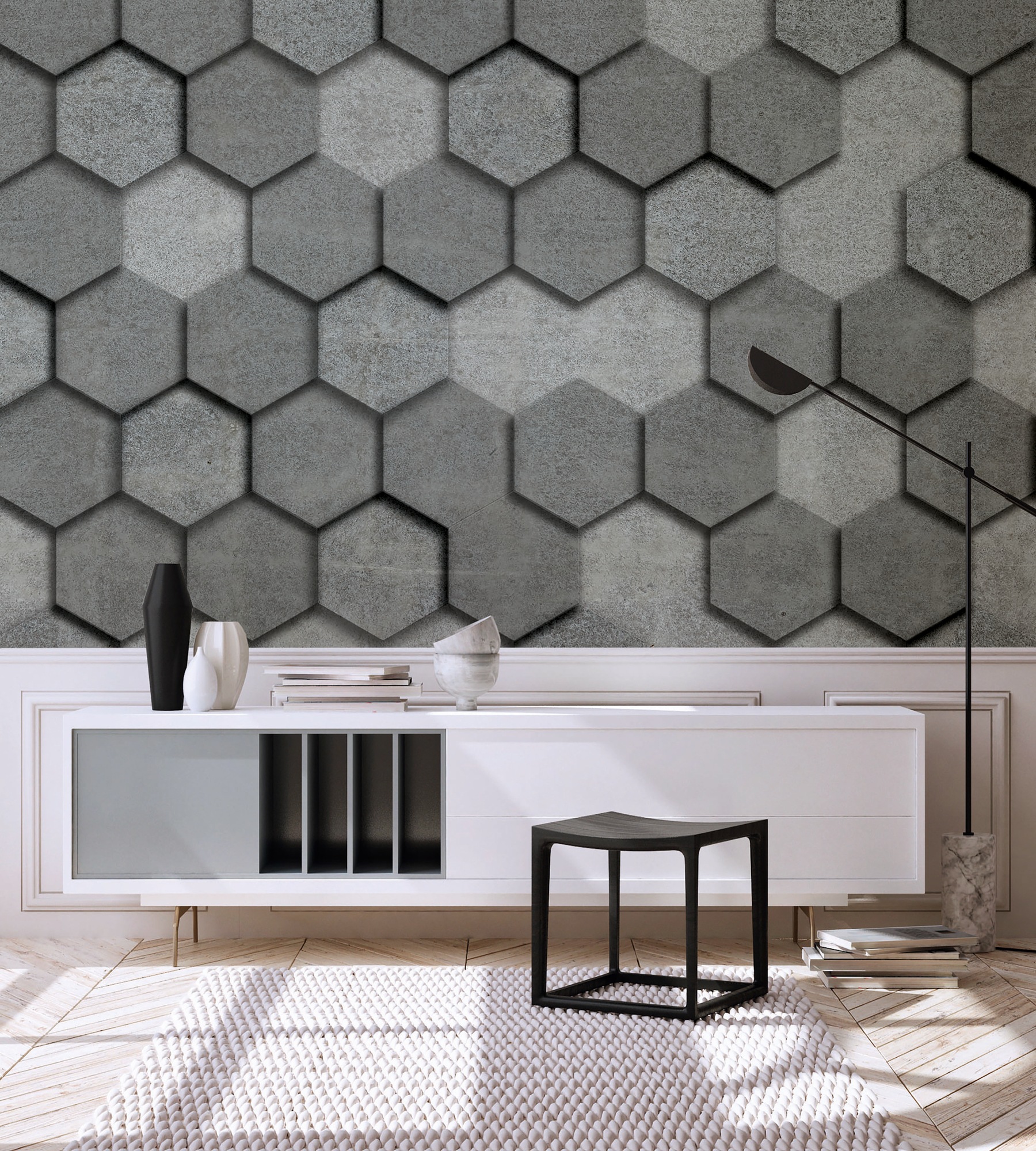 A.S. Création Vliestapete "3D-Tapete Wabenmuster Grau Betonstruktur hexagon" matt strukturiert