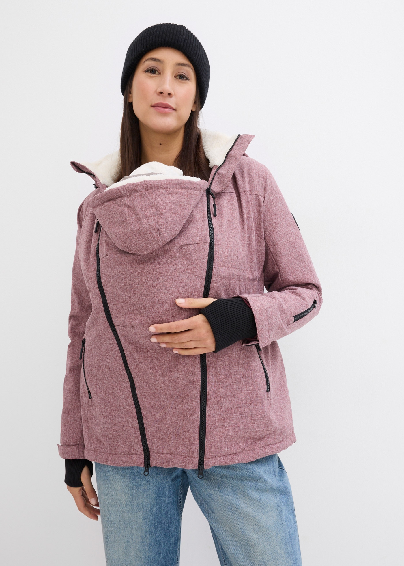 bonprix Umstandsjacke mit Kapuze regen- und windabweisendes Obermaterial, herausnehmbarer Trageeinsatz