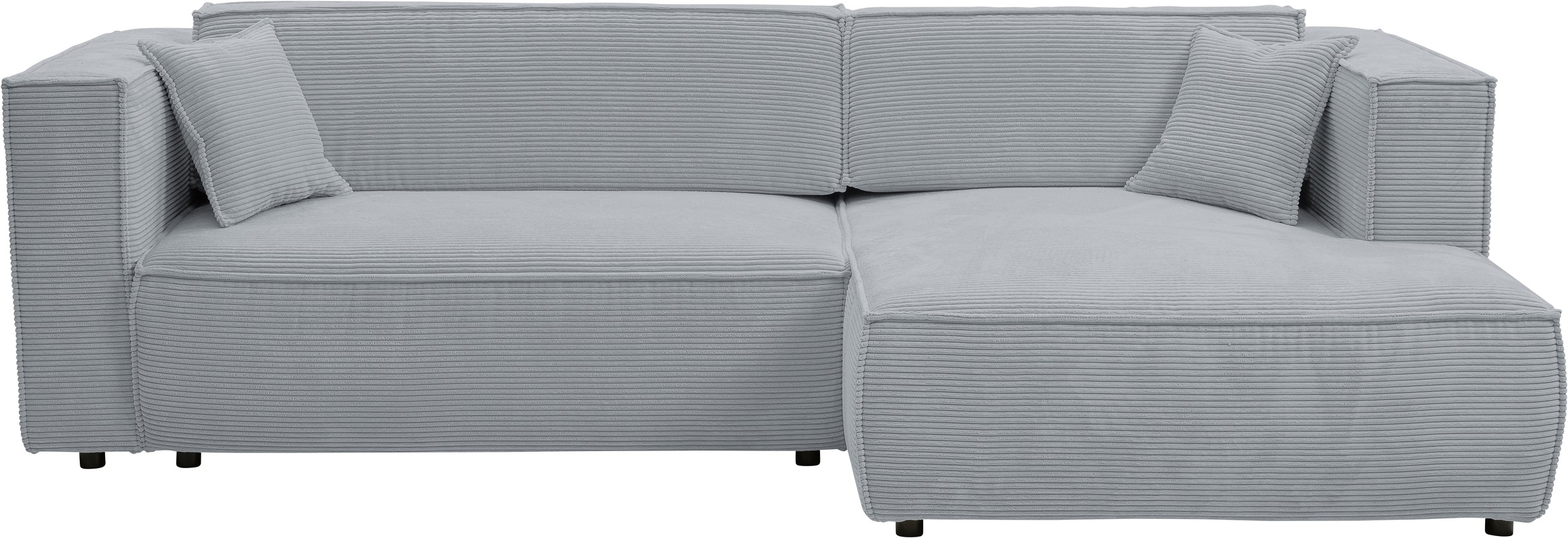 WERK2 Ecksofa »Atlanta, moderne Designsprache, Stellmaße 280x147cm, L-Form, Kedernaht«, hoher Komfort, Schlaffunktion & Bettkasten, Cord, Grau
