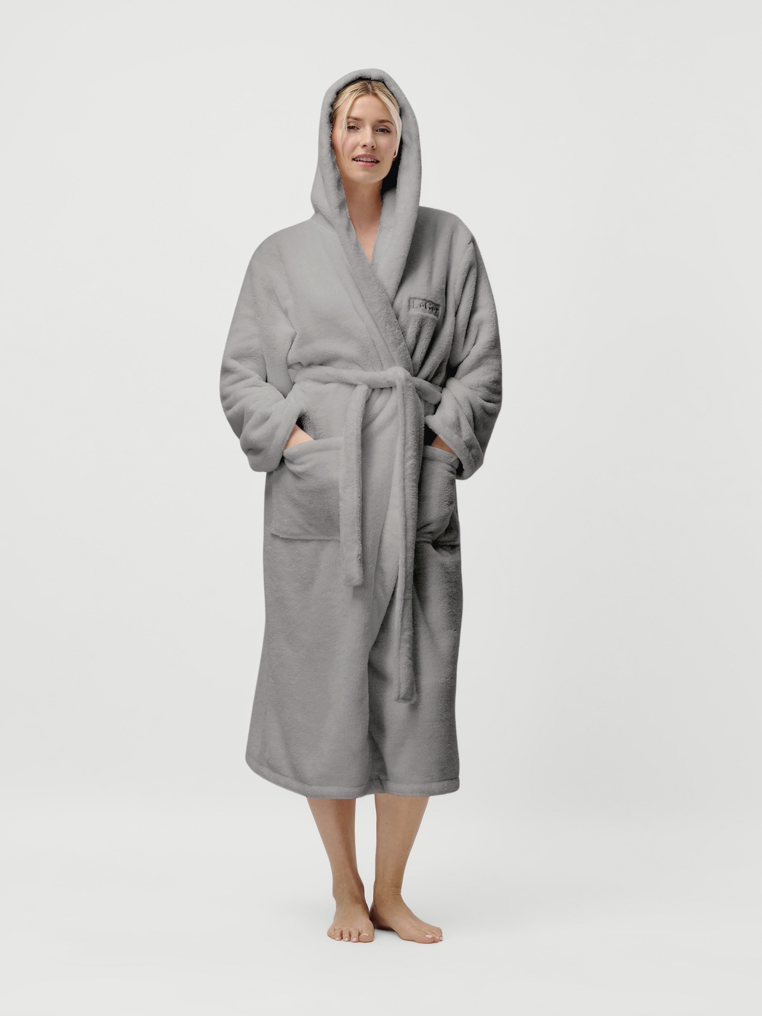 Unisex-Bademantel, L:120cm, grau, LEGER HOME BY LENA GERCKE, Microfaser, Hausmäntel, "Lovina, ideal für Sauna & Spa, Hotelbademantel, Morgenmantel",