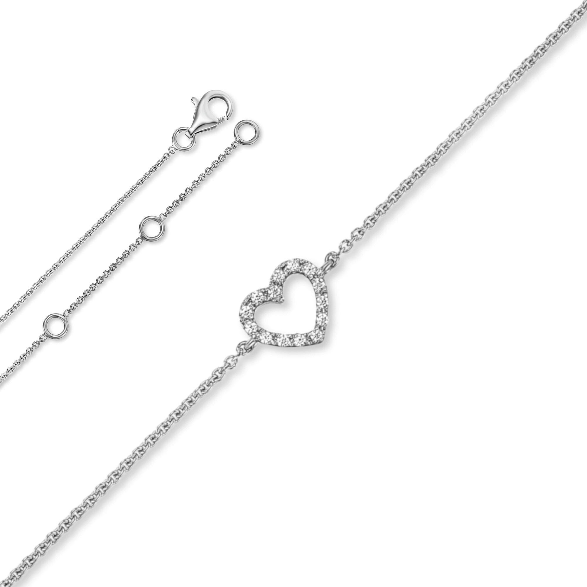 Silberkette ONE ELEMENT "Zirkonia Herz Halskette aus 925 Silber 45 cm", silber, Halsketten, Damen, Silber 925 (Sterlingsilber), Silberkette, Herzanhänger – Ausdruck von Liebe, perfekt zum Verschenken