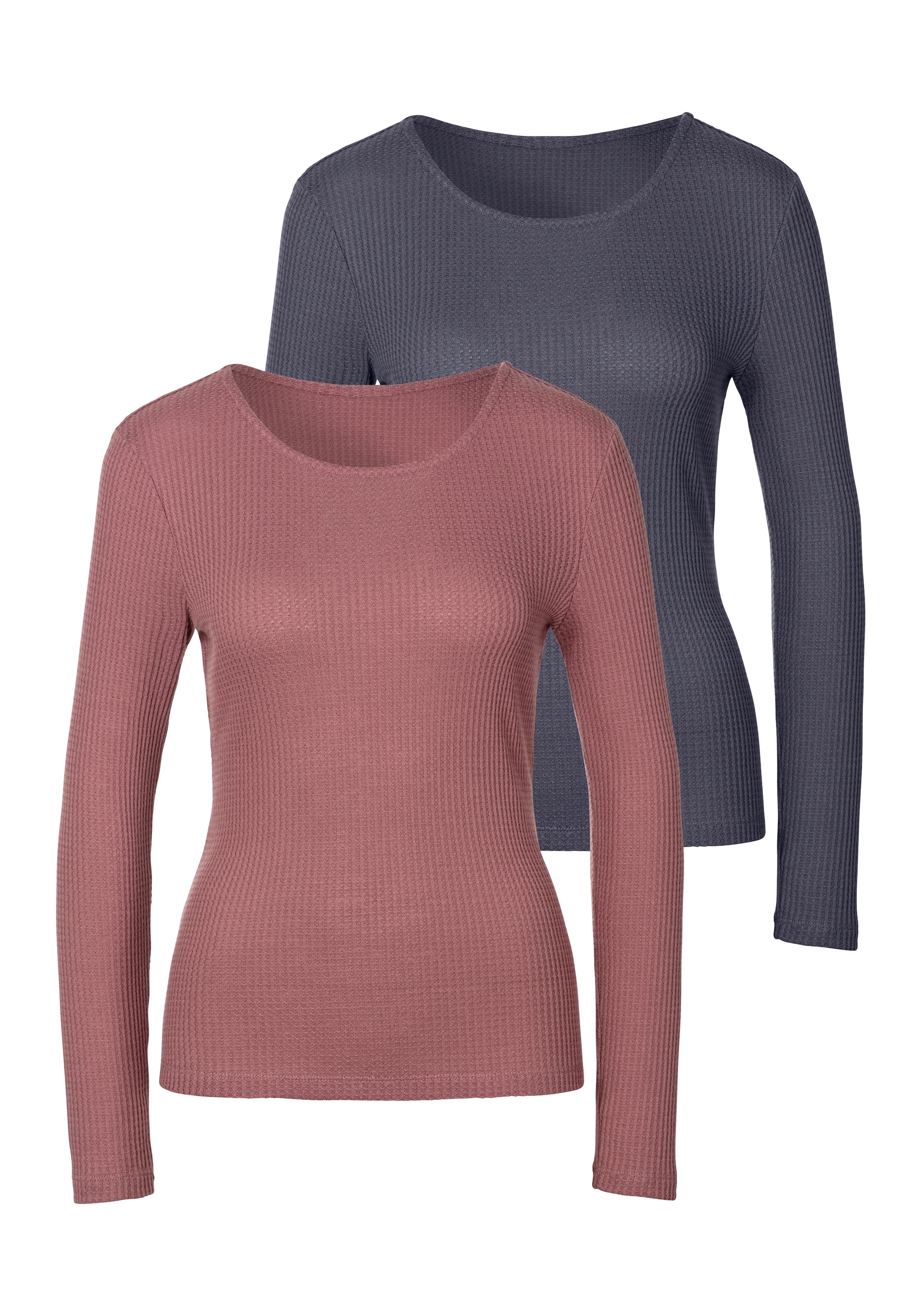 LASCANA Langarmshirt "in modischer Piqué-Optik", (2er-Pack), aus weicher Qu günstig online kaufen