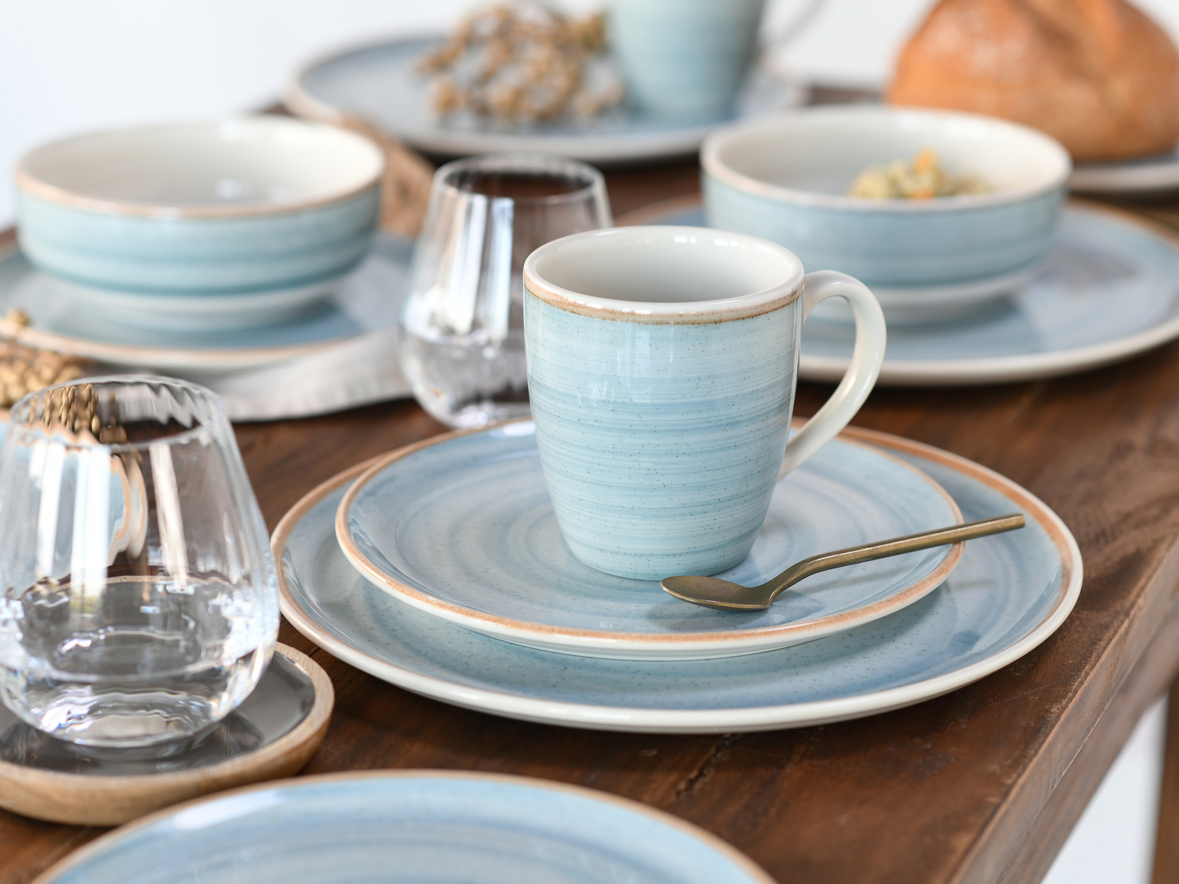 CreaTable Kombiservice »Caoba, Geschirr-Set, 16-tlg.« Robustes Steingut, skandinavische Schlichtheit