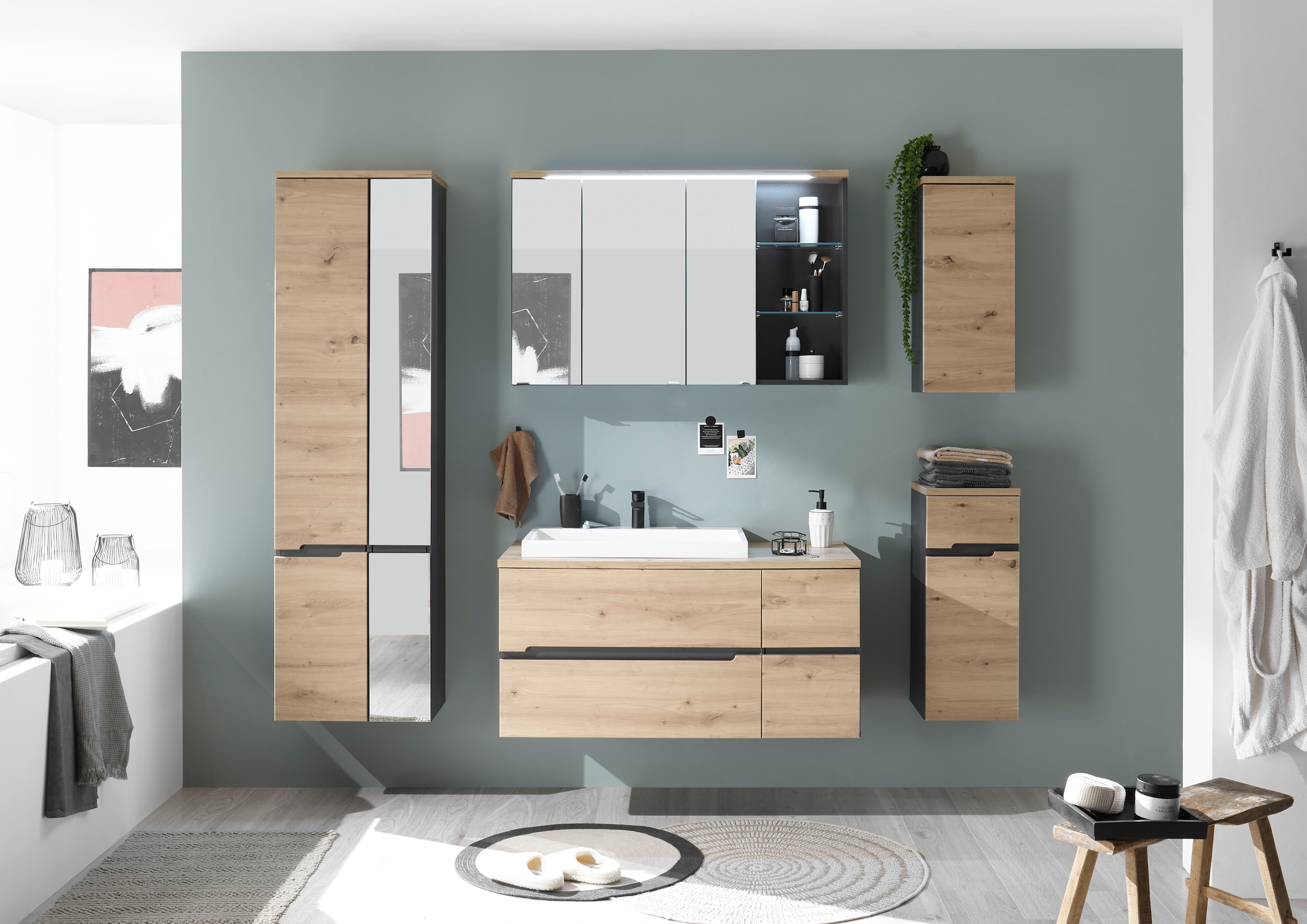 BASIC by Balculina Spiegelschrank »Memphis, Badezimmerschrank BxHxT 110x70x22«, (1 St.), Breite 110 cm, Tür L/R montierbar, Softclose