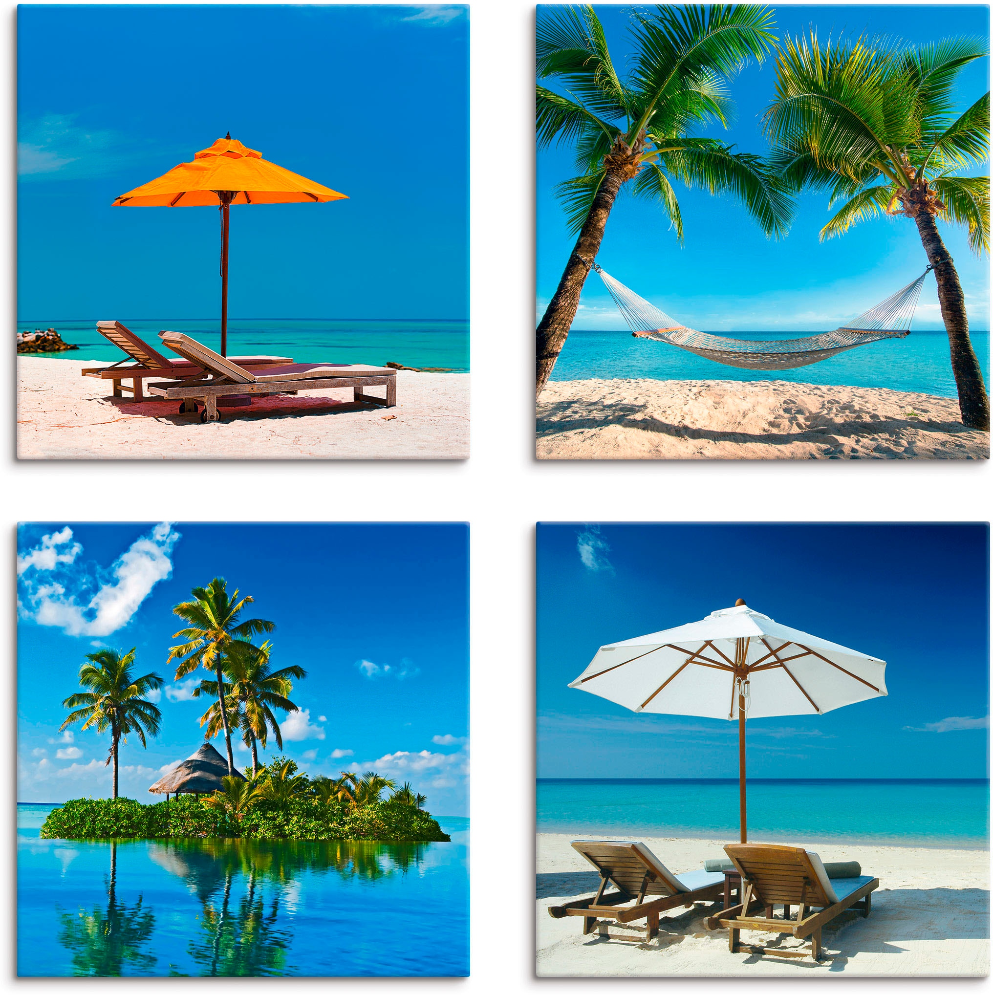 Artland Leinwandbild "Tropisches Paradies", Strand, (4 St.), 4er Set, verschiedene Größen