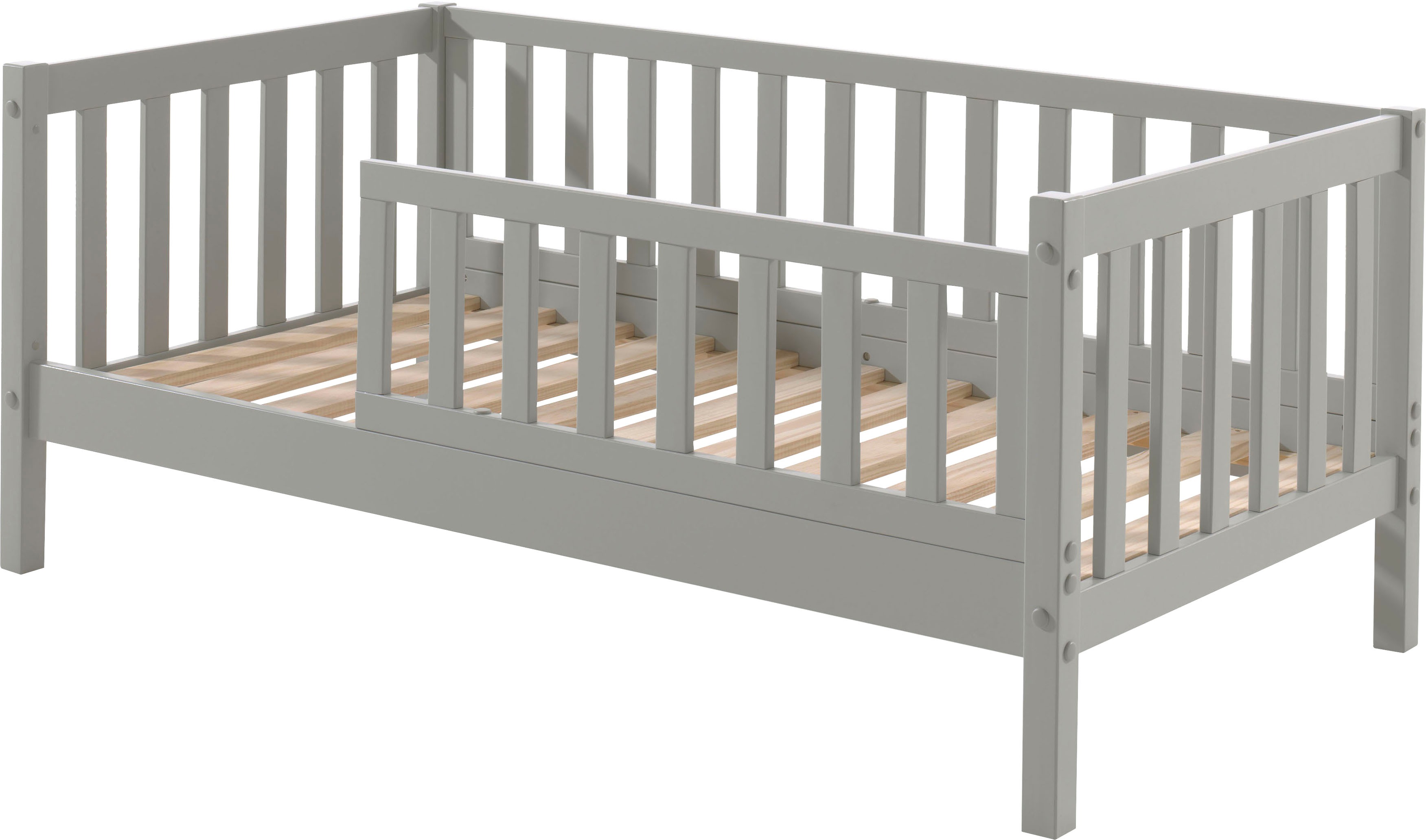 Thumbnail - Vipack Kinderbett "Junior, Kiefermassiv mit umlaufenden Sprossengitter und Rolllattenrost" B/H/T ca. 148x60x76cm, mit ni...