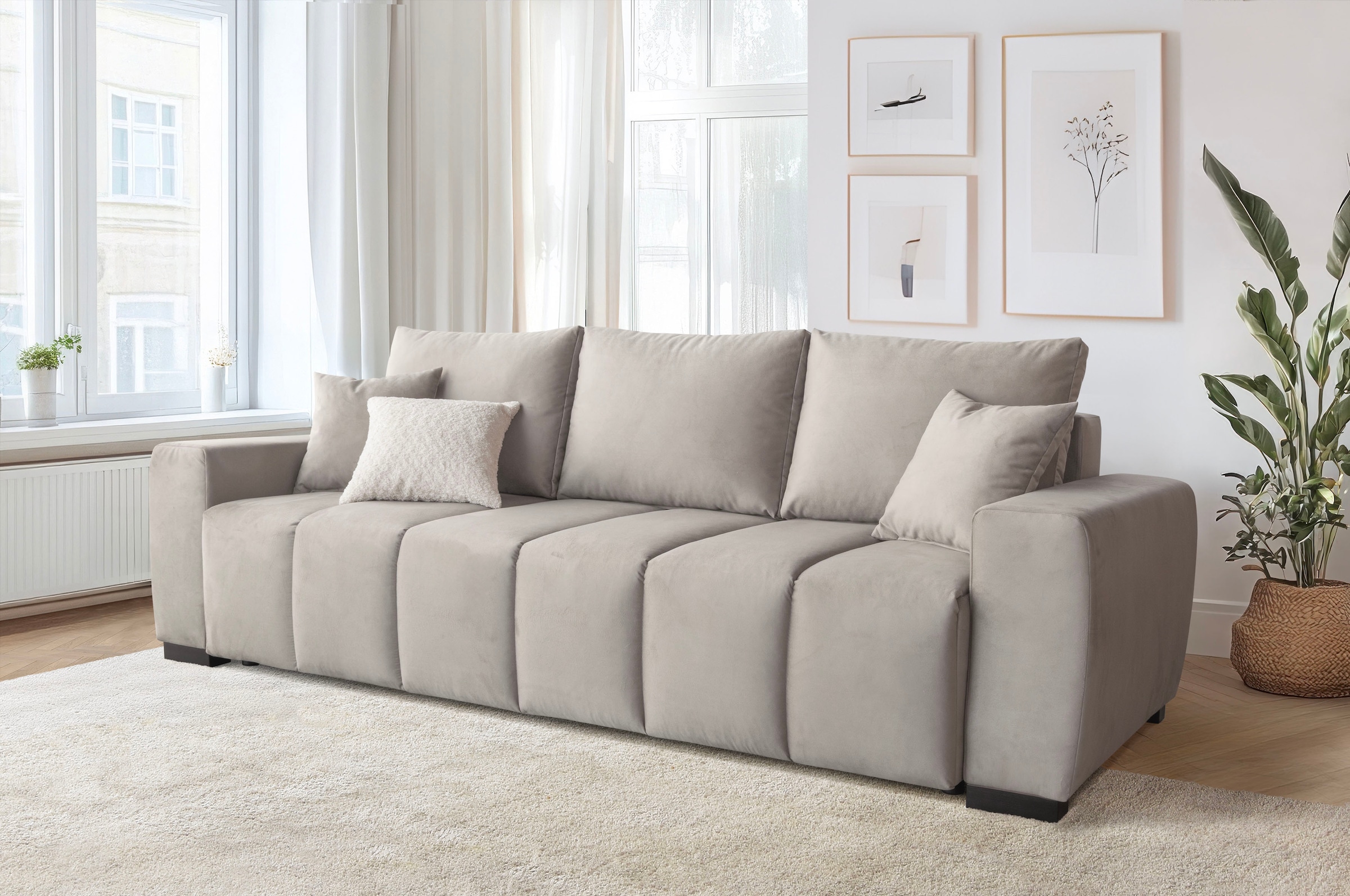 Home affaire "Bello, B: 239 cm, Liegefl. 142x194 cm" Schlaffunktion, Bettkasten & 2 Zierkissen, Federkern