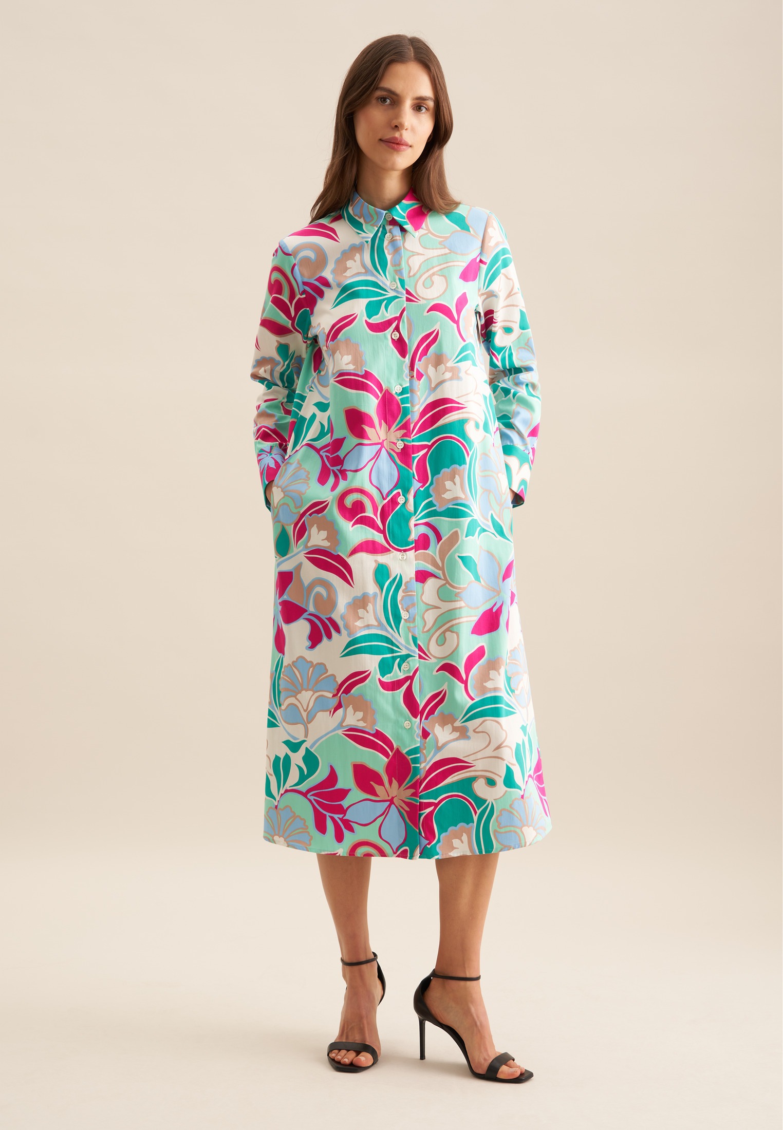 seidensticker Sommerkleid »Schwarze Rose«, Langarm Kragen Floral