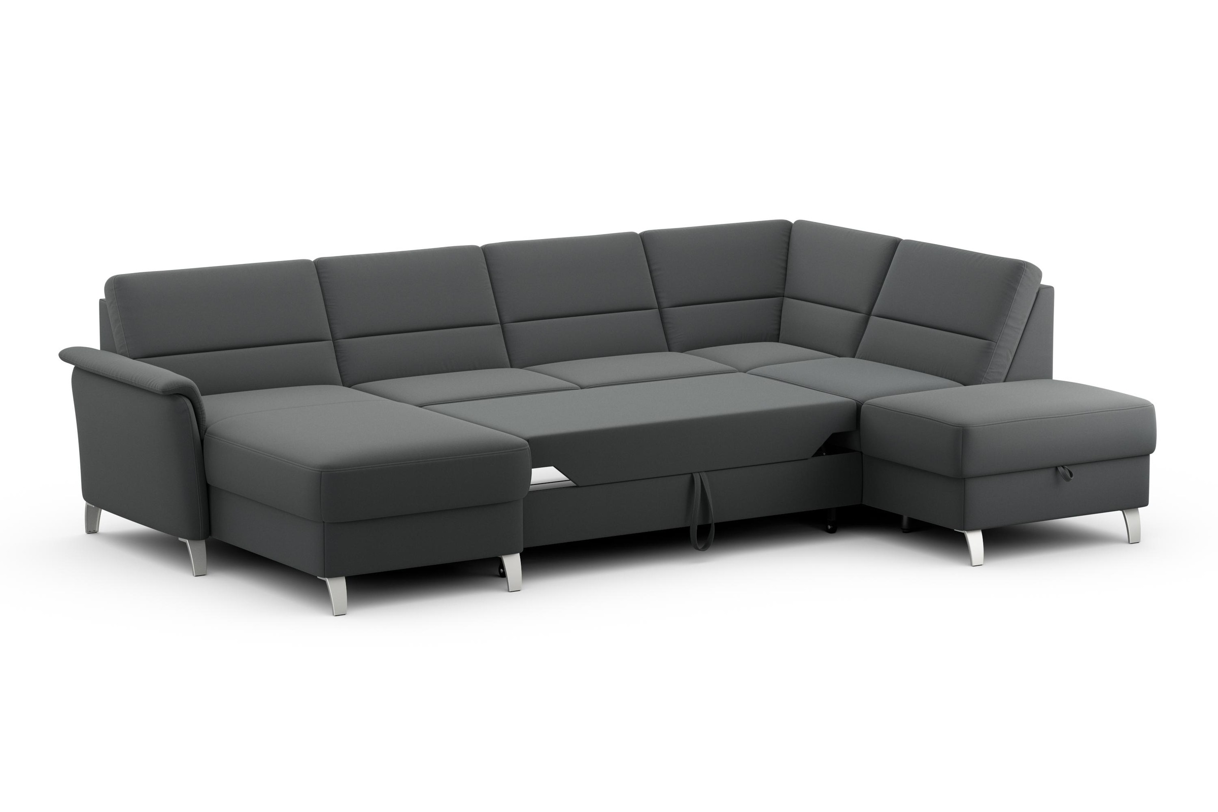 Wohnlandschaft SIT & MORE "Palmera U-Form, B: 308 cm", grau (anthrazit), B:308cm H:89cm T:212cm, 100% Polyester, Sofas, Wohnlandschaft, optional Bettfunktion & Bettkasten, Federkern 3