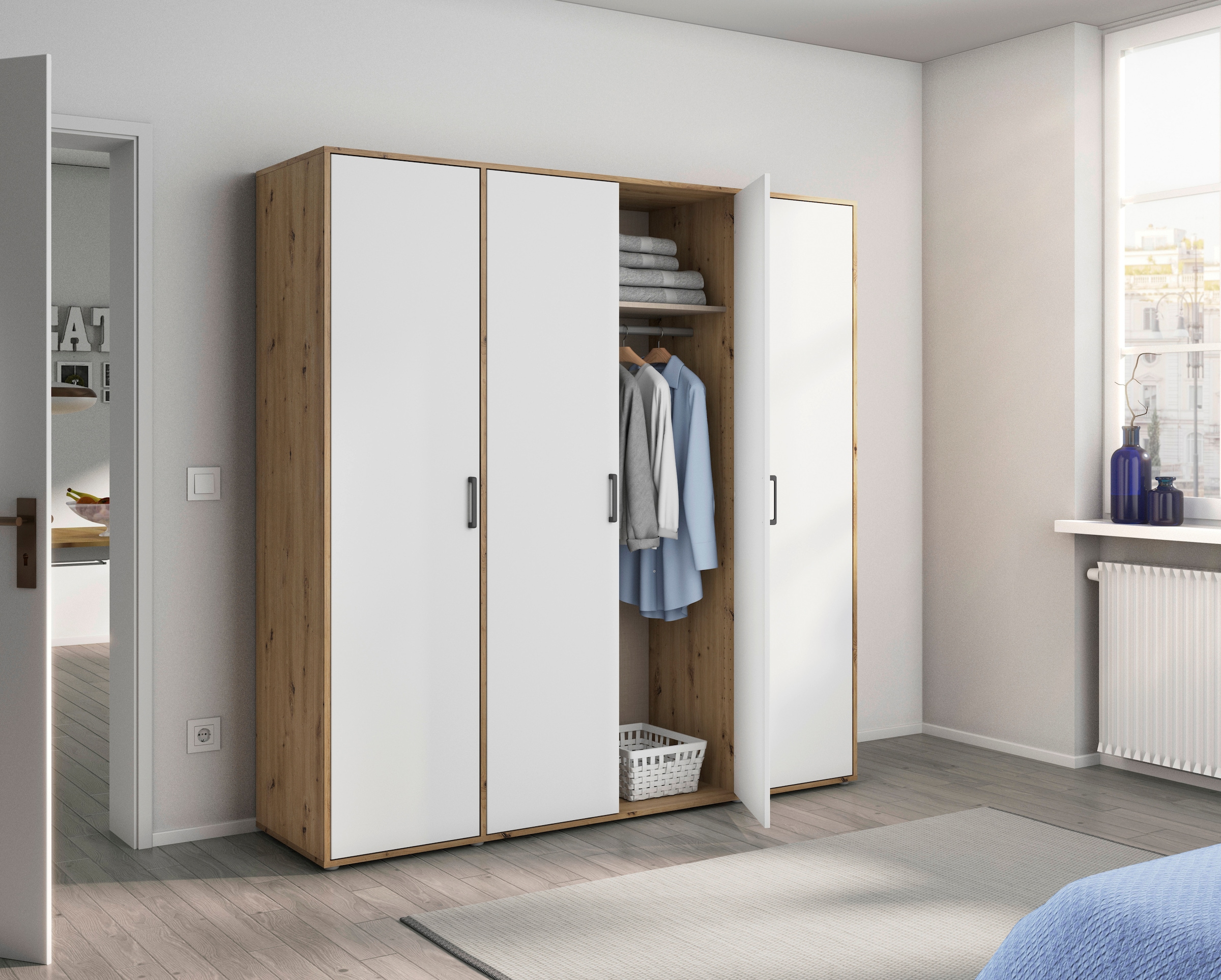 rauch Kleiderschrank »VOYAGER Otto´s Choice Garderobe Wäscheschrank TOPSELLER Schlafzimmer«, (in 3 verschiedenen Ausstattungen BASIC/CLASSIC/PREMIUM), Schrank mit modernen Griffen in viel Stauraum MADE IN GERMANY
