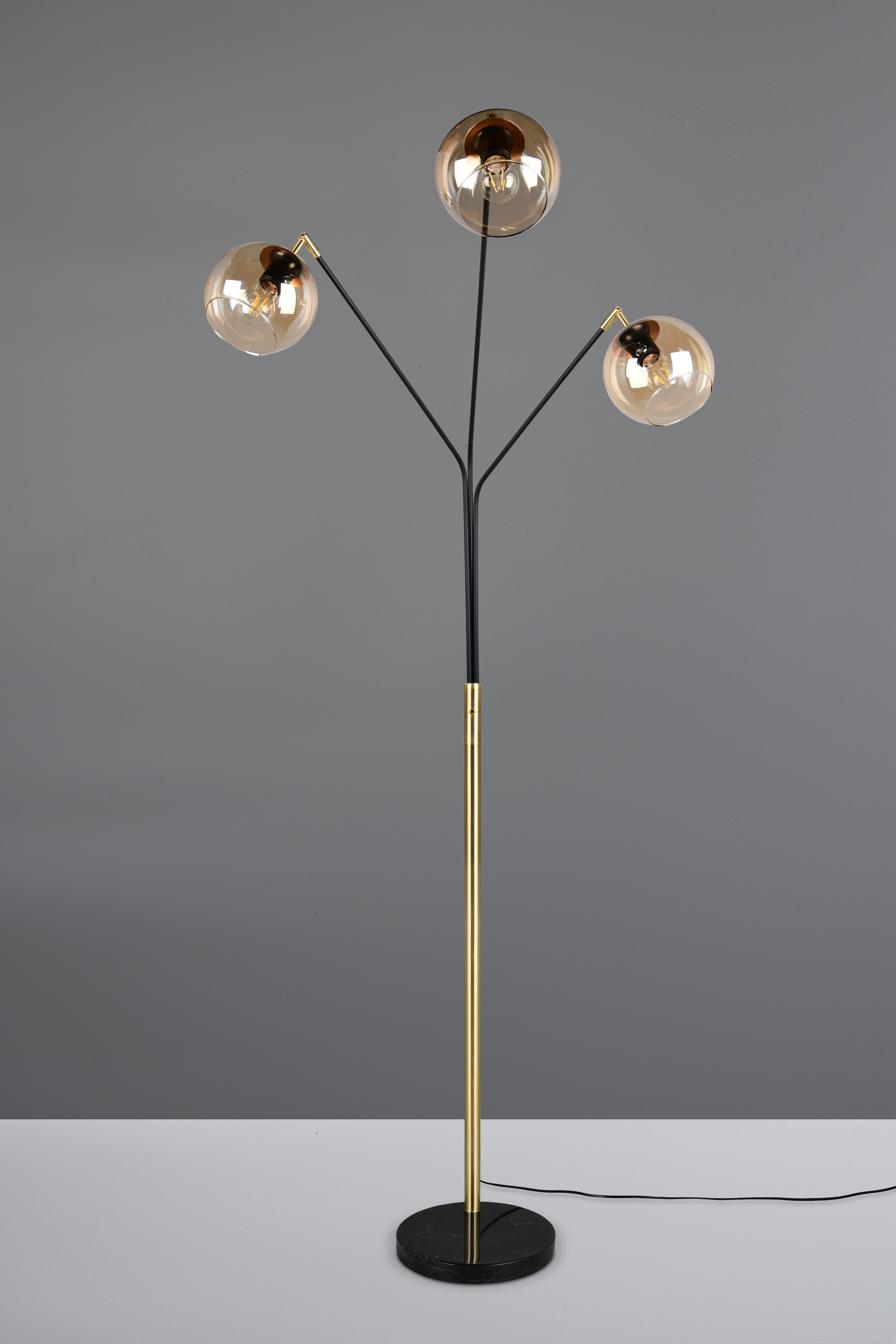 TRIO Leuchten Stehlampe »PAXTON, dreiflammige Stehleuchte, Glas Lampenschirme, Arme verstellbar«, 3 flammig, Leuchtmittel E27 | Leuchtmittel wechselbar, exkl. 3x E27 max 10W, Höhe 200cm Breite 67cm, Kippschalter, 2m Kabel