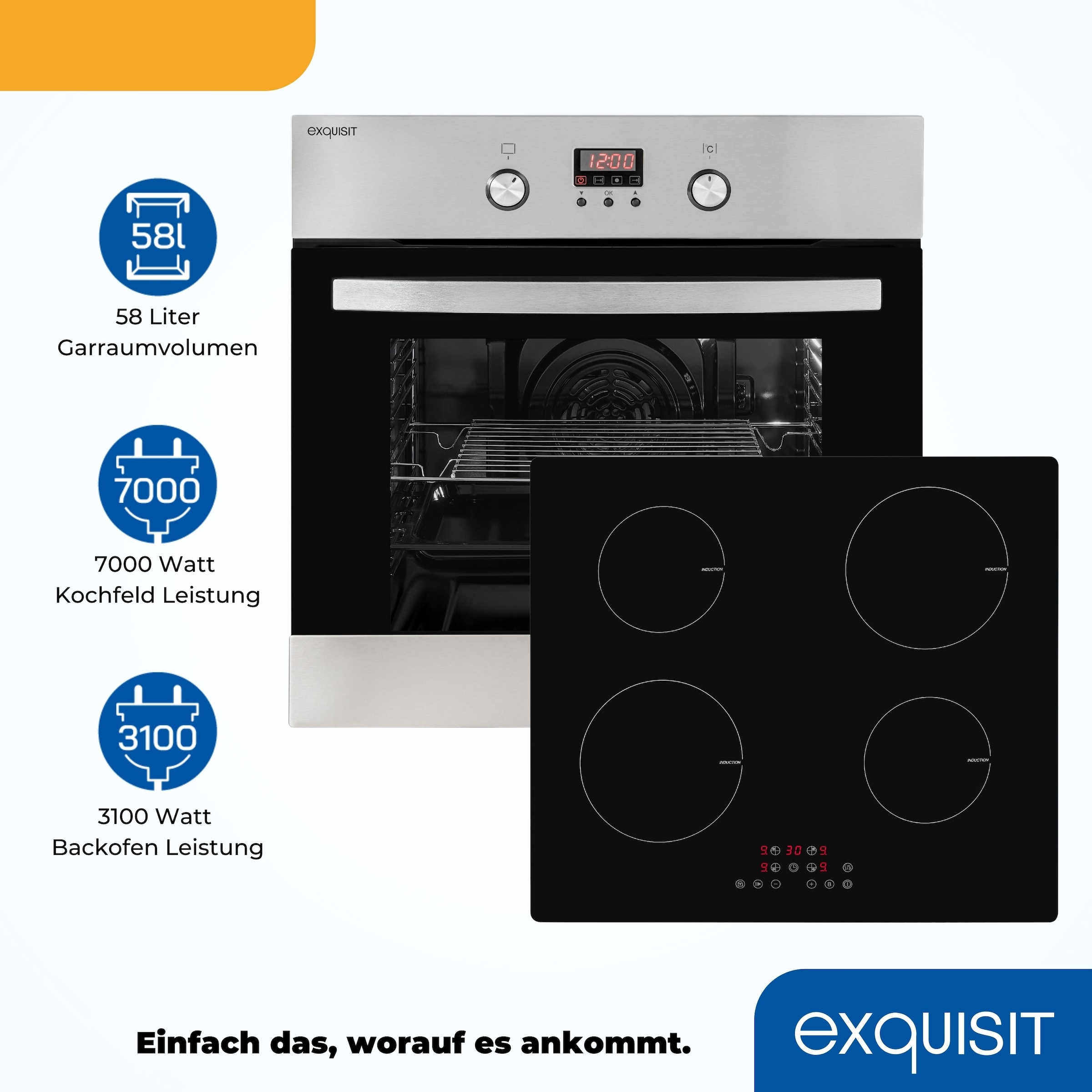exquisit Backofen-Set »EBE 65-1 H«, mit Teleskopauszug nachrüstbar