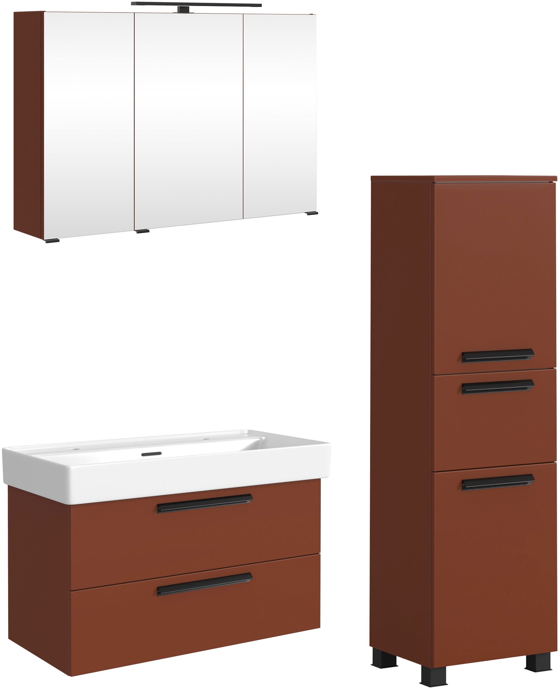 welltime Badmöbel-Set "SALVADA, 3tlg-Set, gedämpfte Scharniere, Softclose, Keramikbecken" Maße (B/T/H): 140/47,5/200 cm