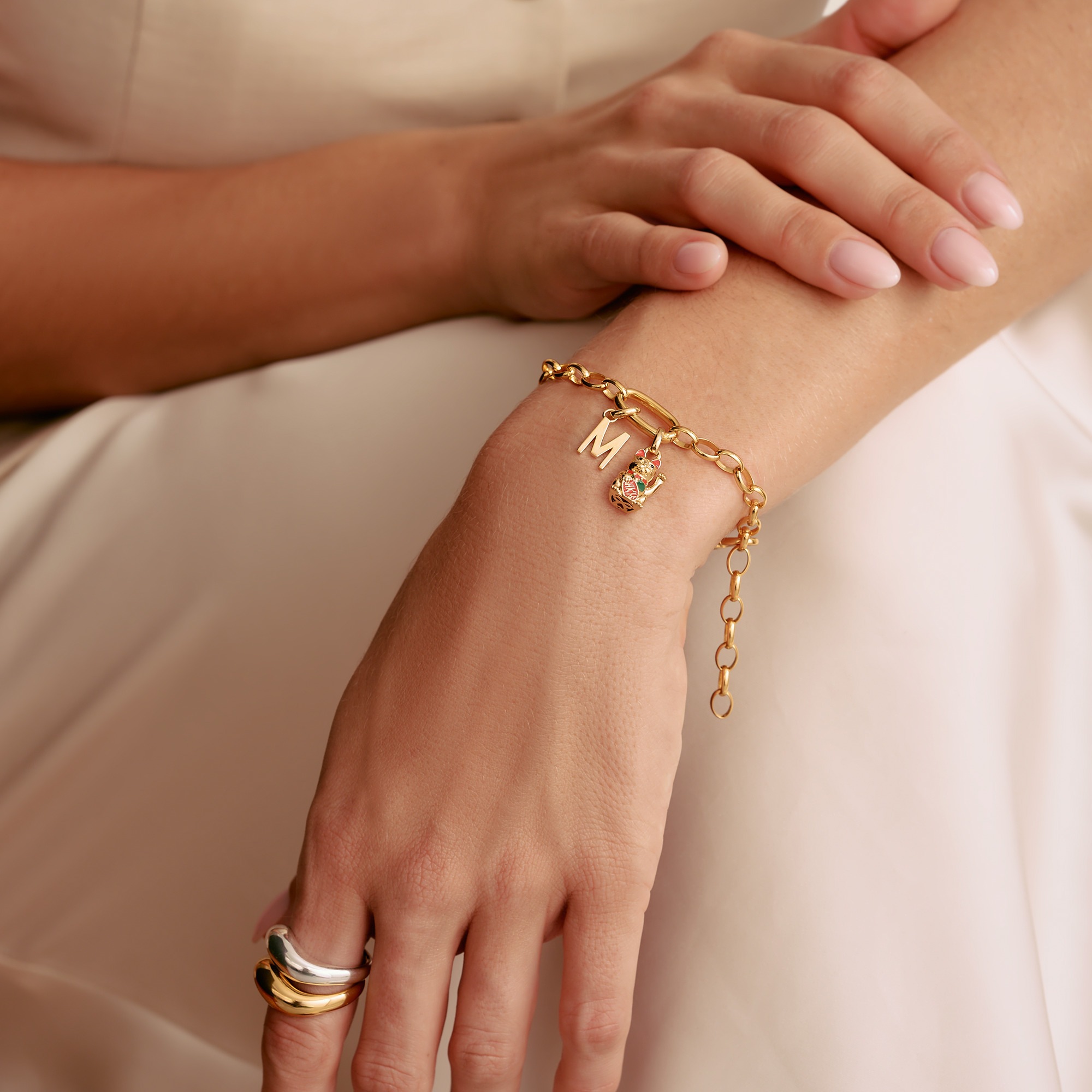 Charm-Armband THOMAS SABO "Charm Club Connect: mit einem Connect Link" Gr. 17, gold (gelbgoldfarben), Armbänder, Damen, 17, Silber 925 (recycelt), Charm-Armband 2