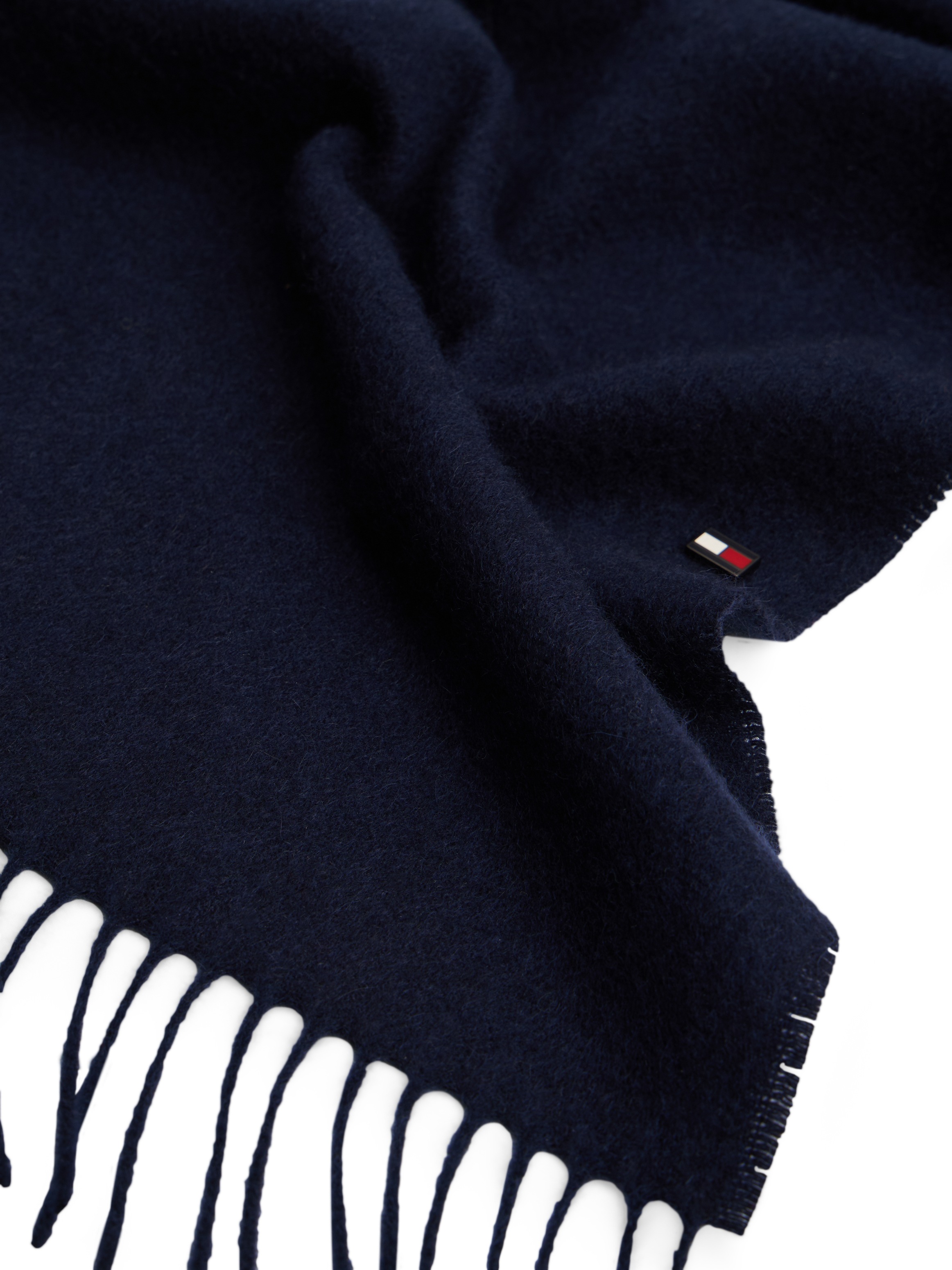 Tommy Hilfiger Schal »TH FLAG CASHMERE«, unifarben, mit Fransenabschluss