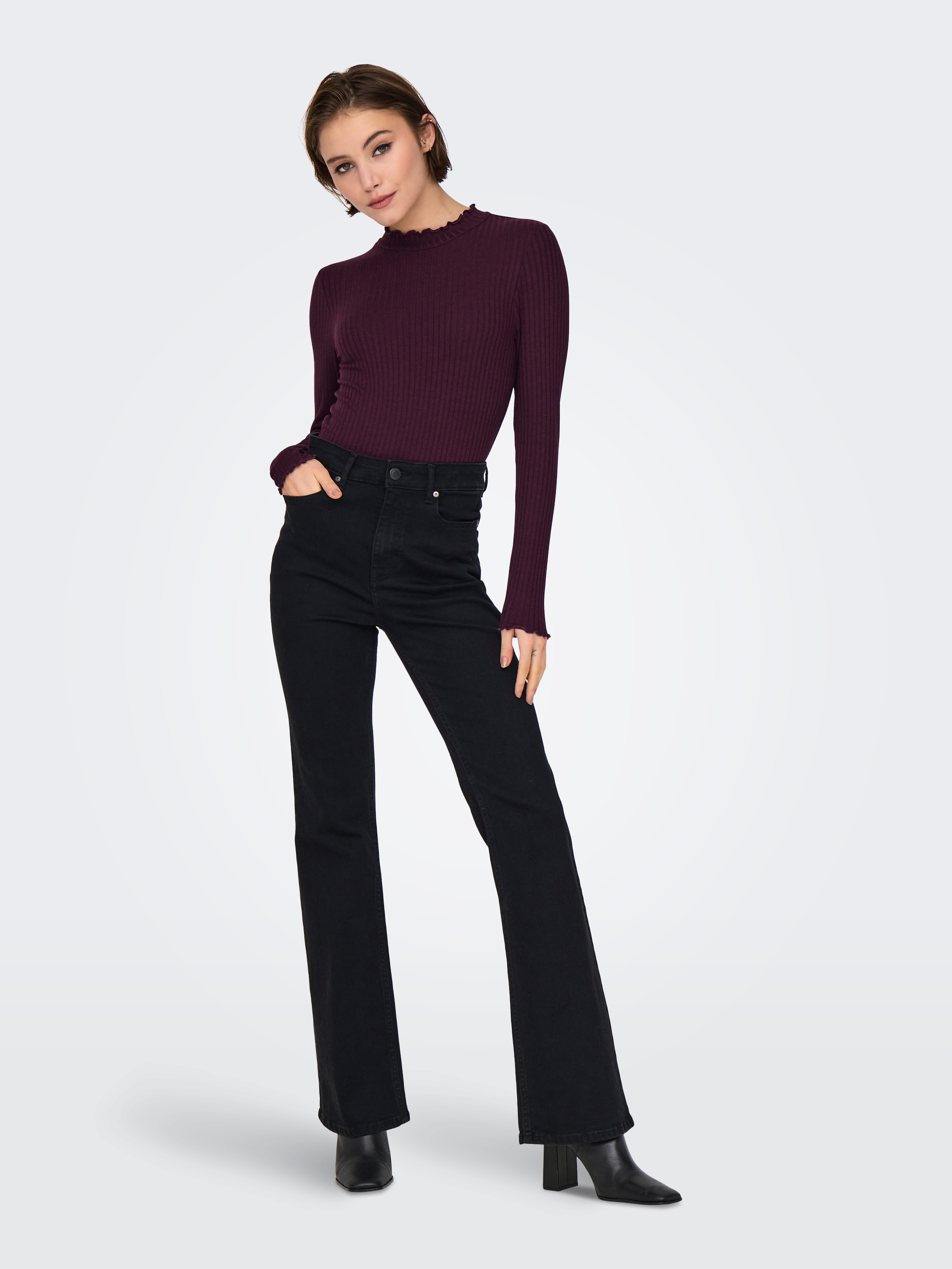 JDY Langarmbluse »JDYFRANSISKA L/S HIGHNECK TOP JRS NOOS«, mit gewellten Säumen