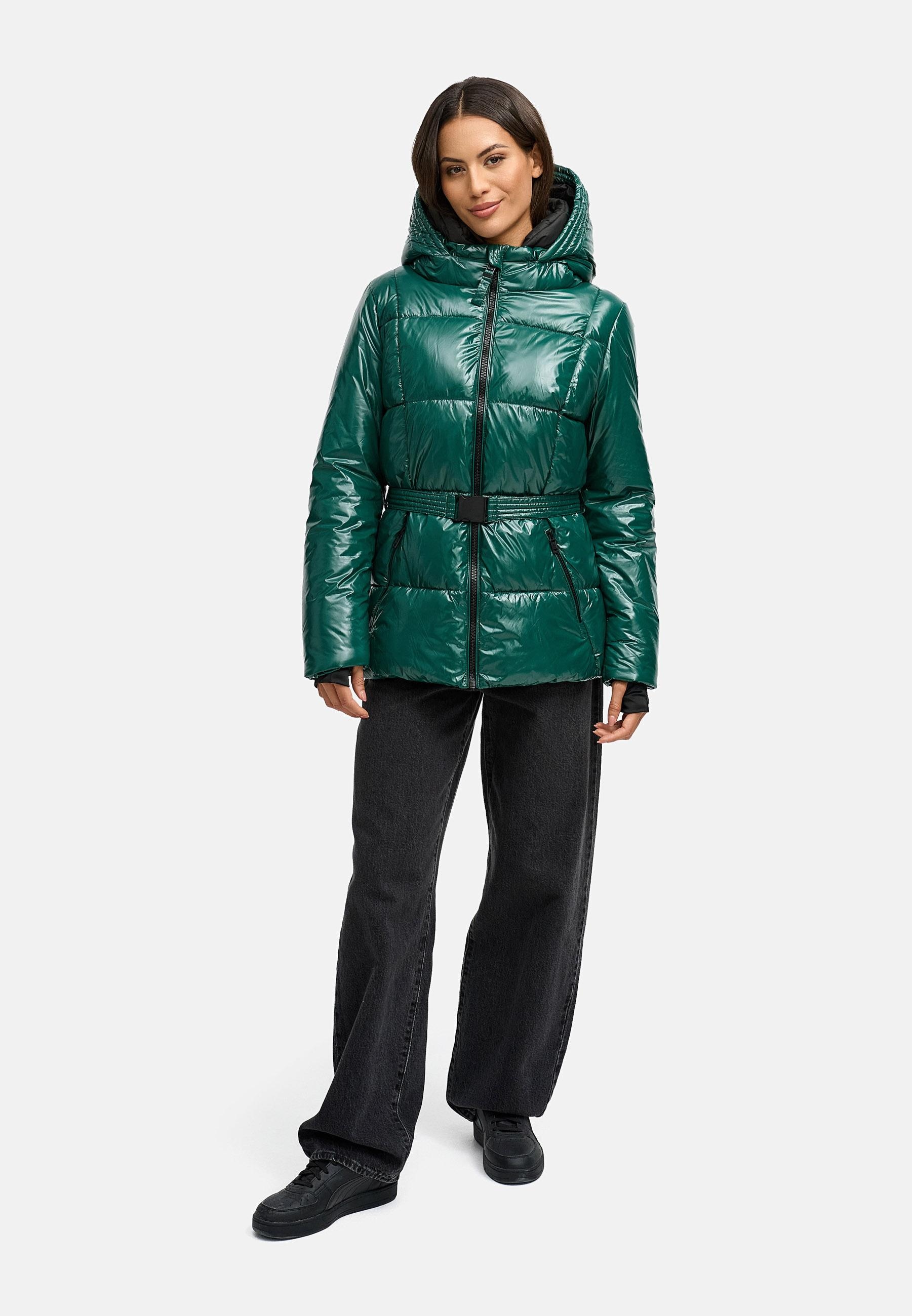 Navahoo Steppjacke »Eisglanz 14« mit Kapuze Glänzende Damen Winterjacke mit Taillengürtel