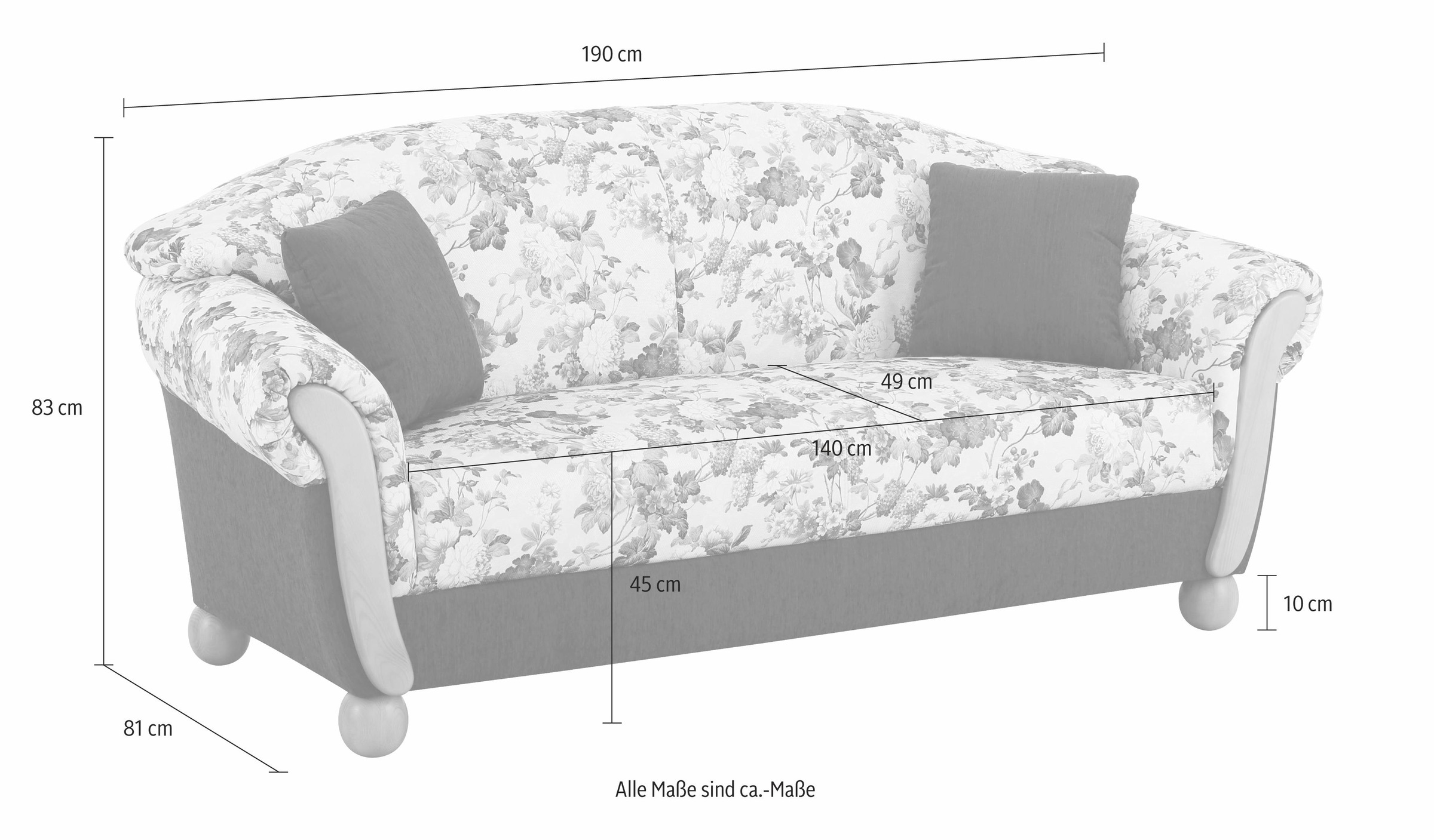 Home affaire 3-Sitzer "Milano, bequemes Sofa mit geschwungenen Armlehnen, L günstig online kaufen