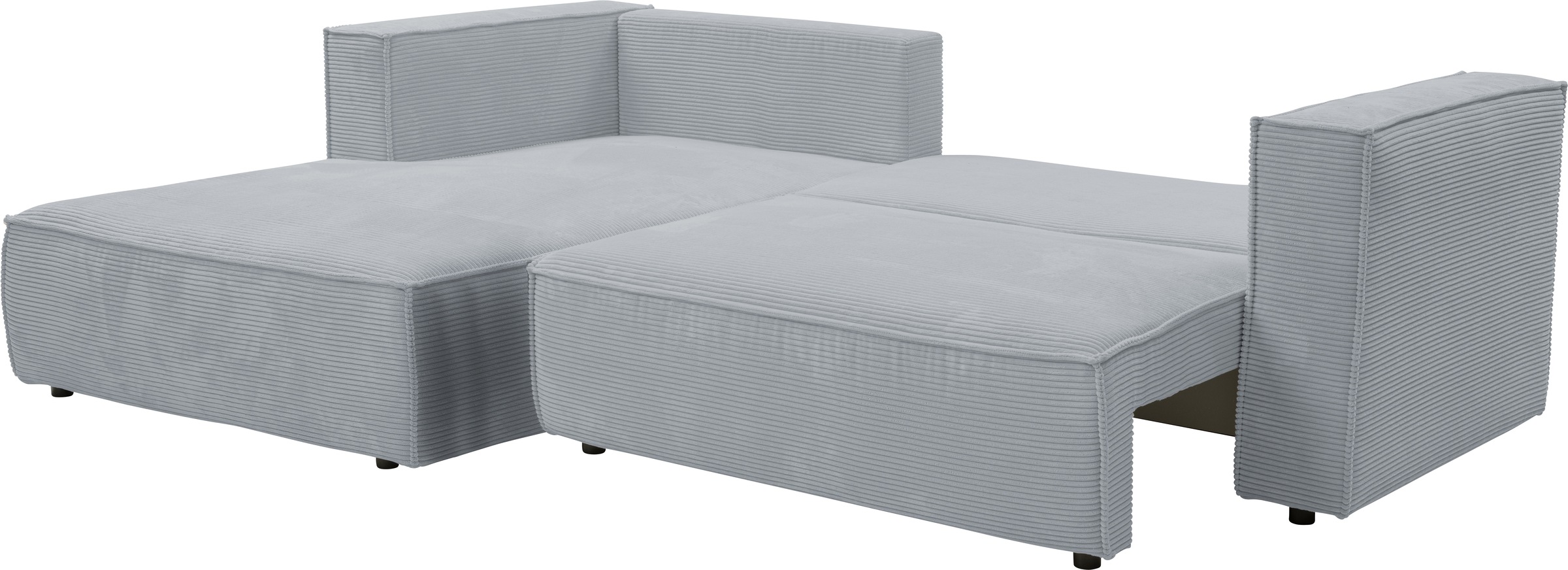 WERK2 Ecksofa »Atlanta-New, modernes Design, Stellmaße 280x147cm, L-Form, Kedernaht«, hoher Komfort, Schlaffunktion & Bettkasten, Cord, Grau
