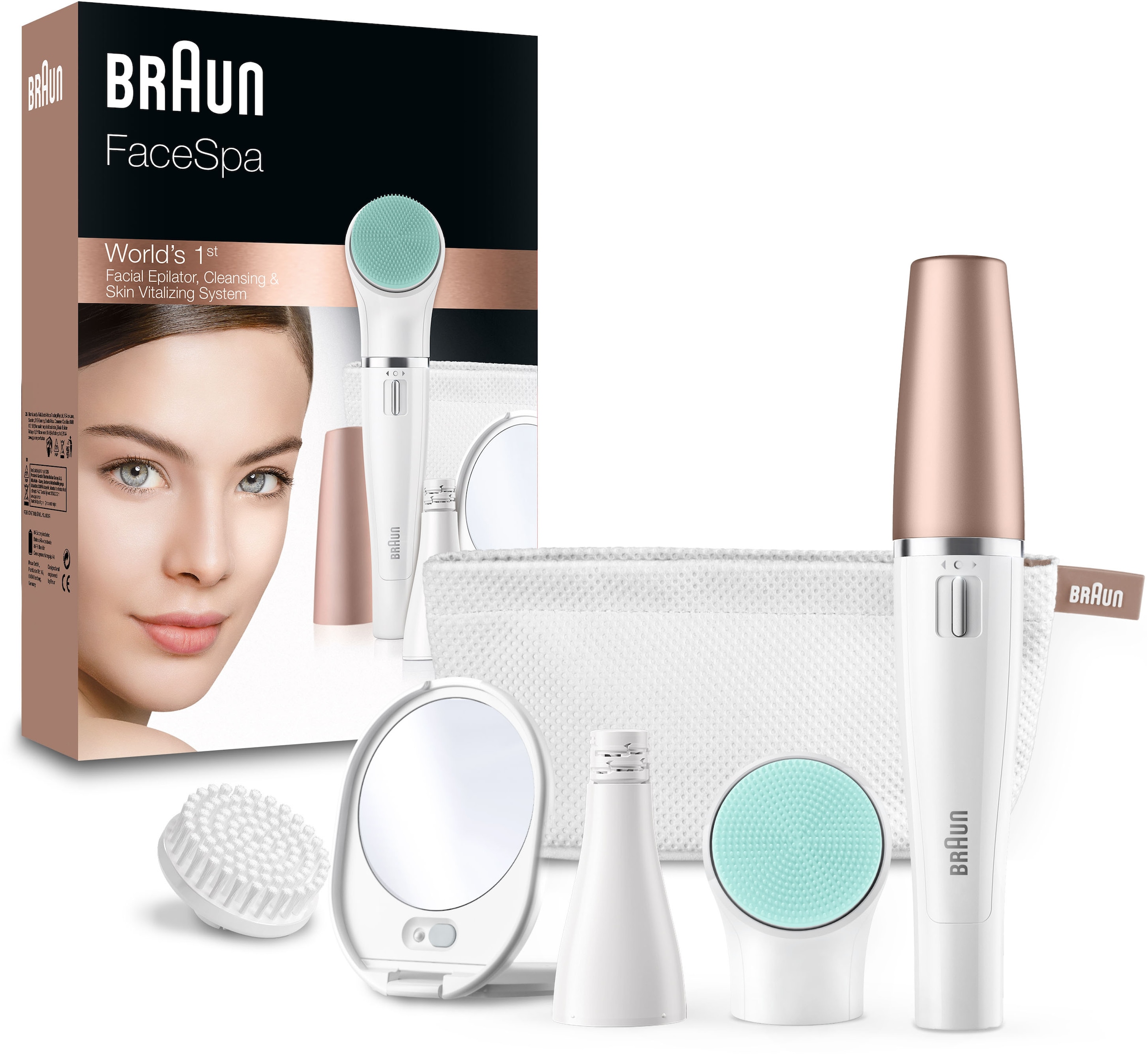 Braun Gesichtsepilierer »FaceSpa 851V 3-in-1«, 3 St. Aufsätze, mit zusätzlicher Batterie