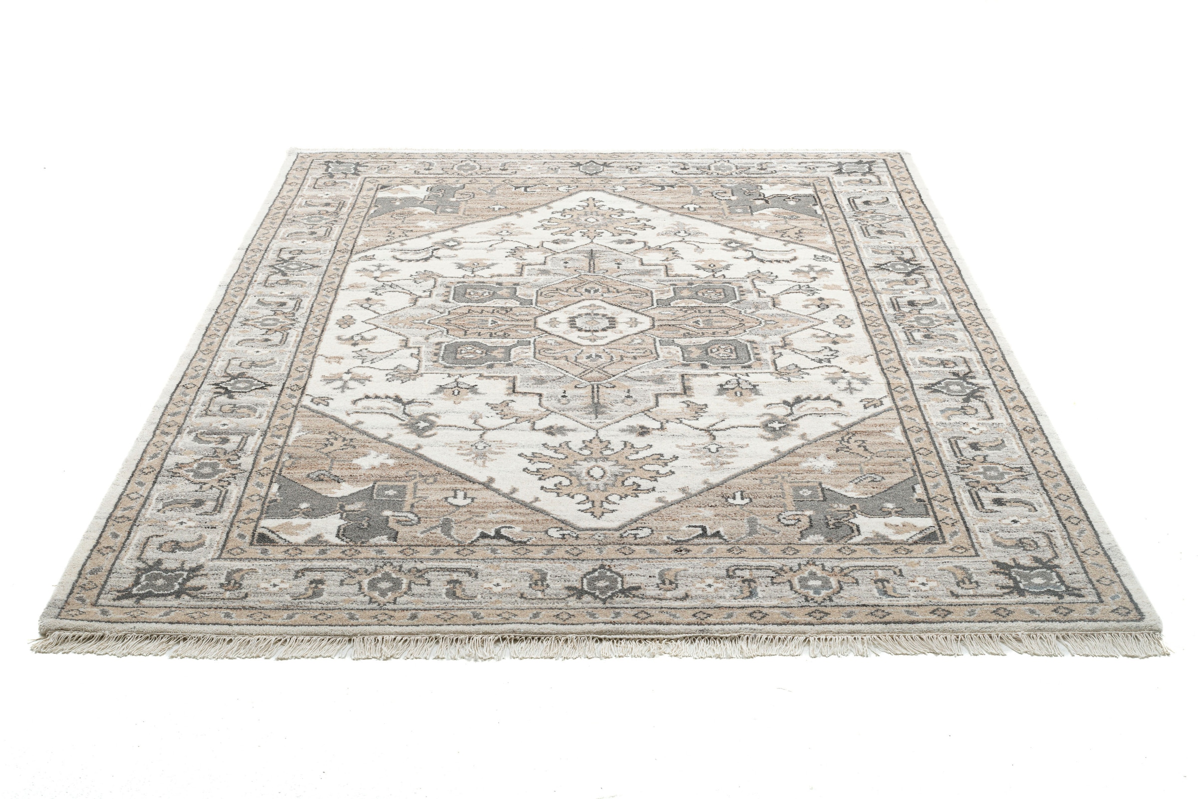 Wollteppich THEKO "Versian 877", beige (natur), B:40cm H:10mm L:60cm, Schurwolle, Teppiche, handgeknüpft, reine Wolle, orientalisches Design