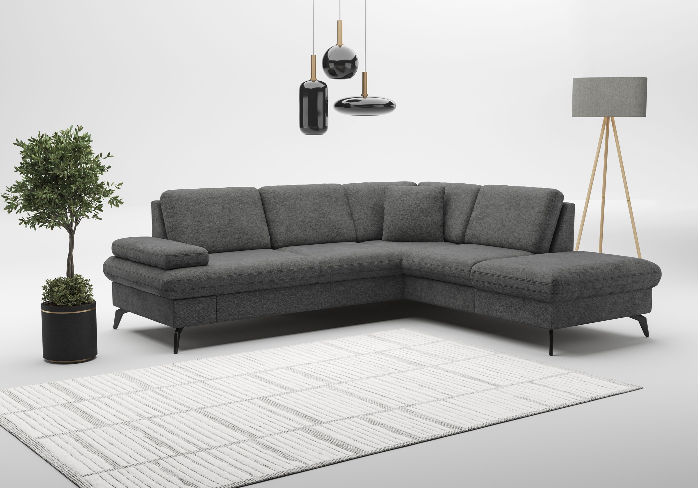 Ecksofa SIT & MORE "Morris Jubi L-Form, B: 238 cm", grau (anthrazit), B:238cm H:83cm T:202cm, 100% Polyester, Sofas, Ecksofa, mit Armteilfunktion & 1 Zierkissen, optional Bettfunktion 6