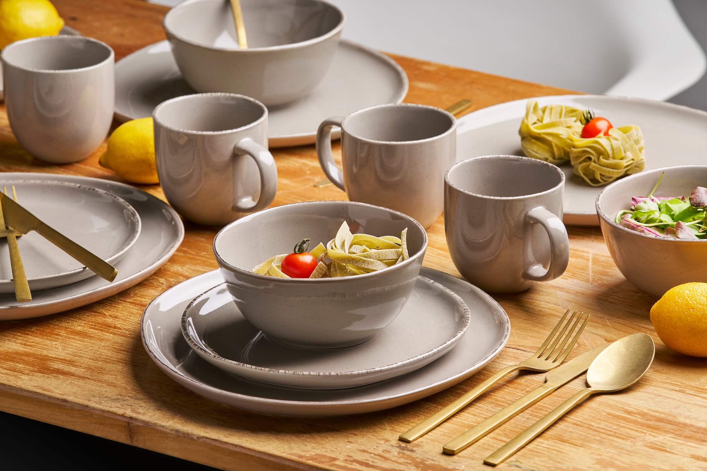 van Well Kombiservice »Geschirr-Set Urban, 16-teilig«, (Set, 16 tlg.), 4 Personen, Steinzeug, rund