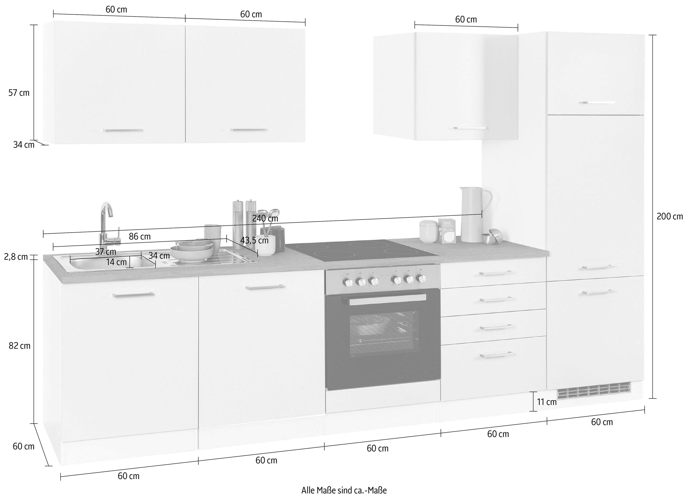 Kühlschrank cm und 300 MÖBEL E-Geräte, BAUR bestellen ohne für Breite | »Visby«, HELD Küchenzeile Geschirrspüler