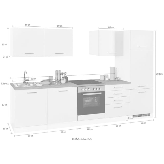 HELD MÖBEL Küchenzeile »Visby«, ohne E-Geräte, Breite 300 cm für  Kühlschrank und Geschirrspüler bestellen | BAUR