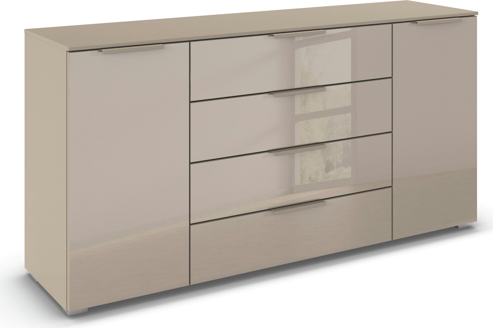 rauch Kombikommode "Sideboard Schubkommode Kommode MONTCLAR Front Dekor/Hochglanz/Glas" Breite 160 / Höhe 81 cm, 2 Einlegeböden, inkl. Soft-Close-Funktion, 2-türig, 4 geräumige Schubladen, viele Griffvarianten MADE IN GERMANY