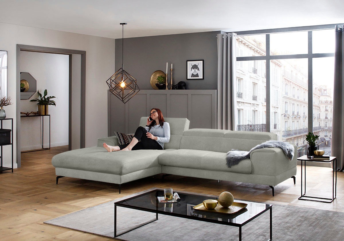 W.SCHILLIG Ecksofa »piedroo, Designsofa mit tollem Sitzkomfort, L-Form«, Kopfteilverstellung, wahlweise mit Sitztiefenverstellung, Breite 303cm