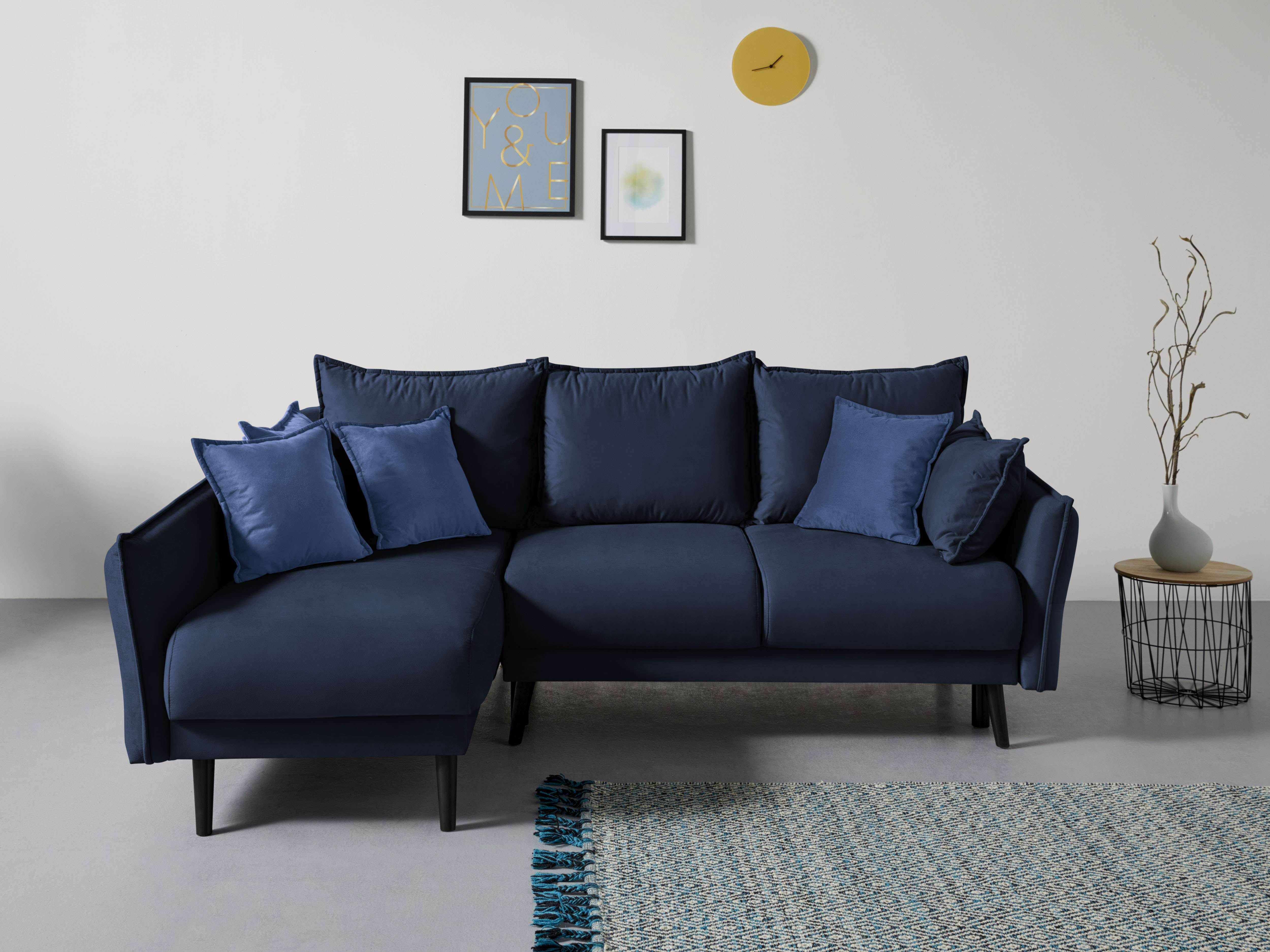 Home affaire Ecksofa "Asra L-Form, B: 240 cm" Schlaffunktion, Bettkasten, Taschen & 3 Zierkissen, Federkern