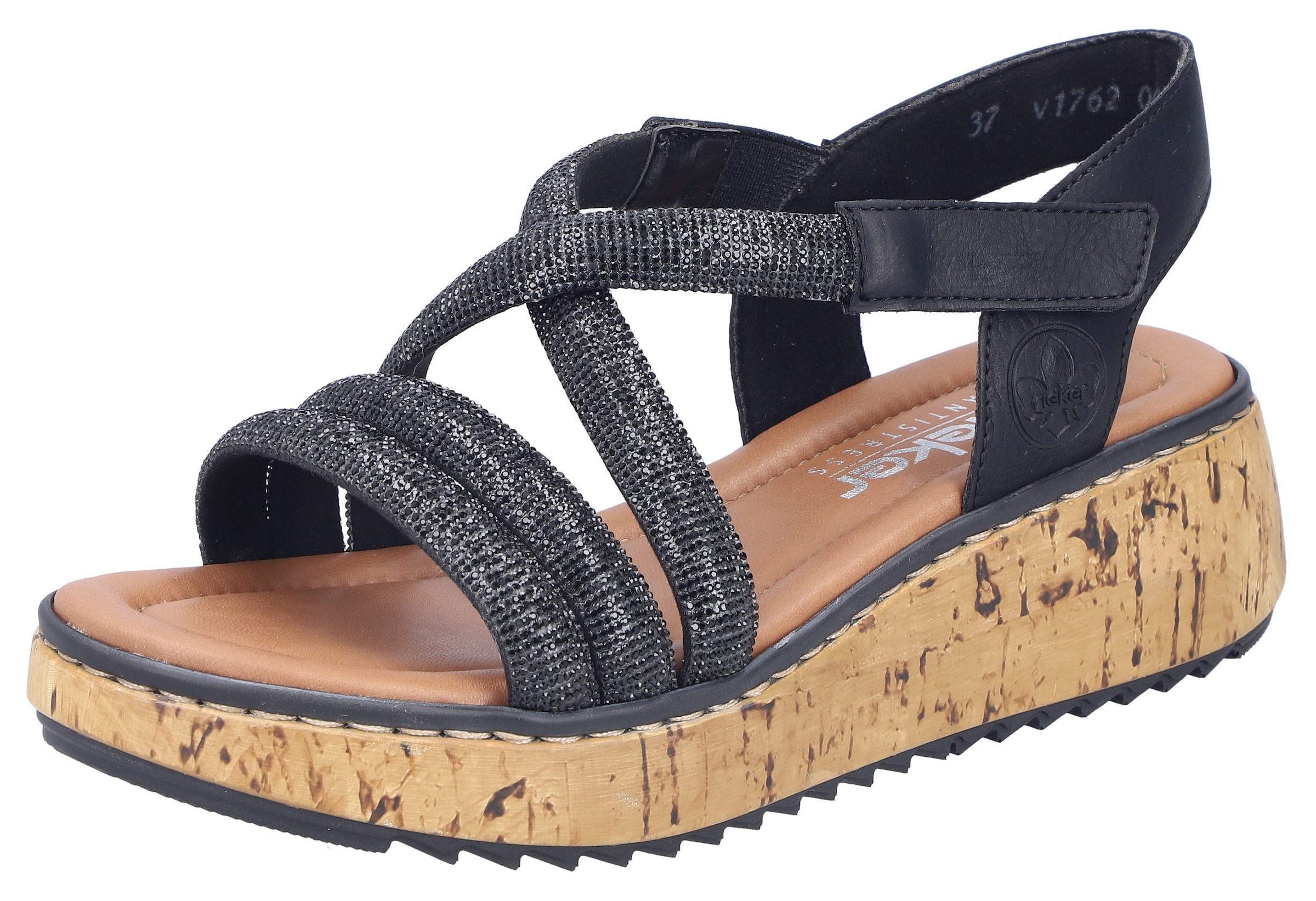 Rieker Sandale Keilsandale, Plateausandalette, Sommerschuh mit Glitzerstein günstig online kaufen