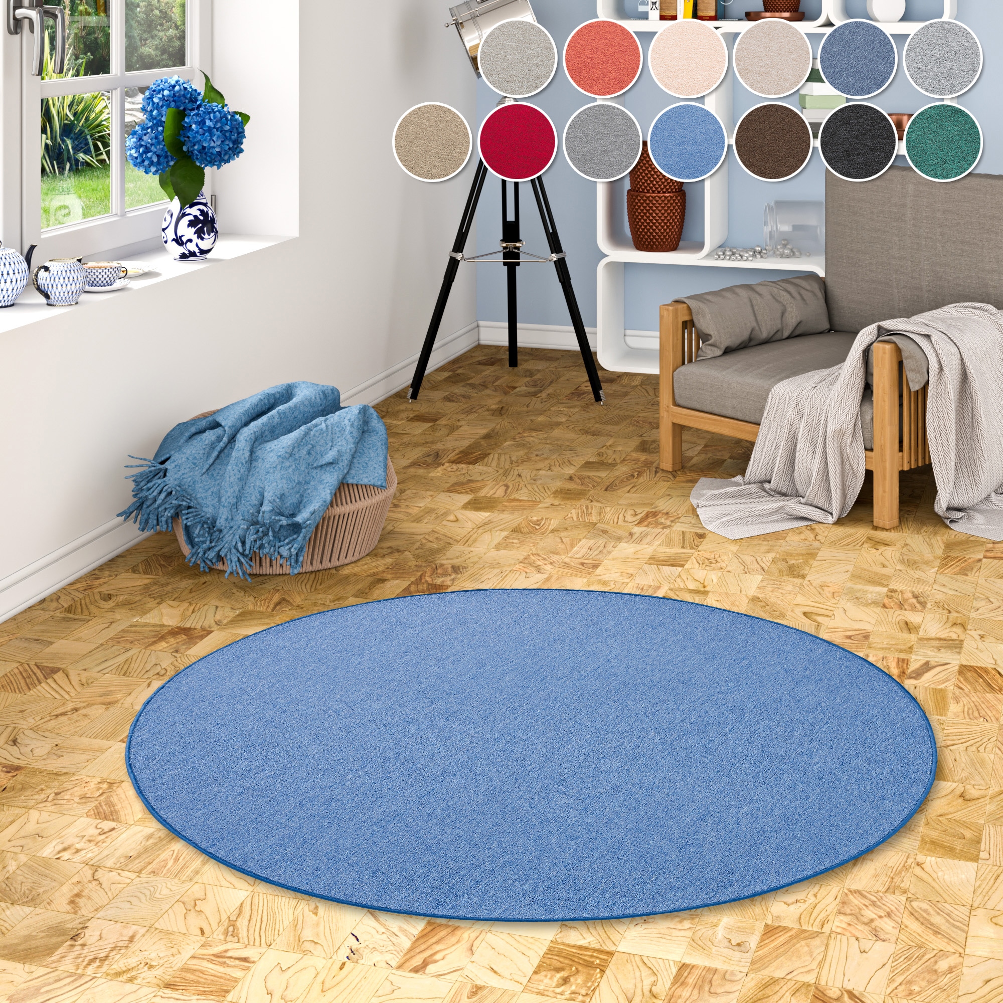 OTTO home Teppich "Fortis, Schlinge, Made in Netherlands" rund 5 mm Höhe Uni Farben, gekettelt, strapazierfähig, Wohnzimmer