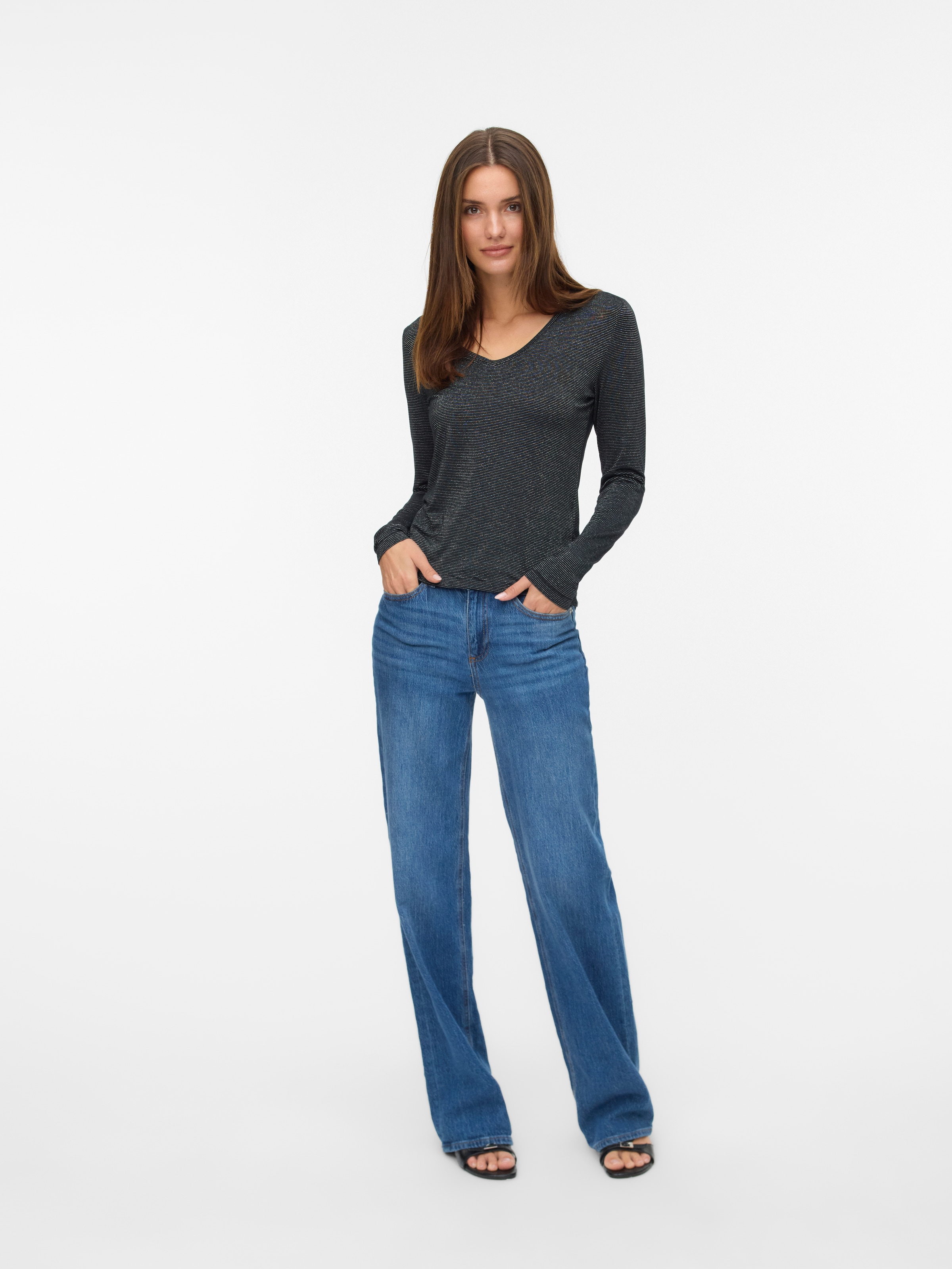 Vero Moda Langarmshirt »VMLAVA GLITTER LS V-NECK TOP STRIPE NOOS«