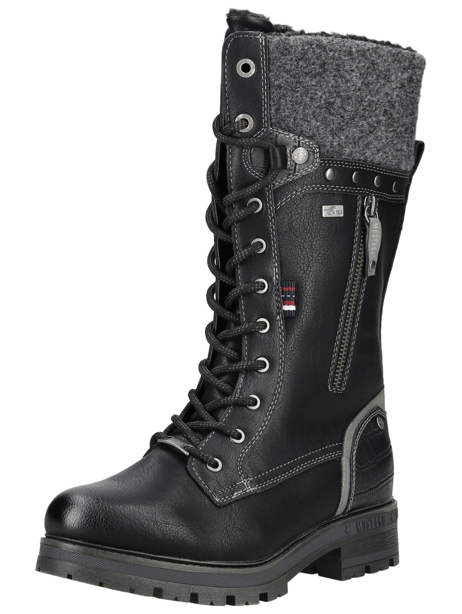 Schnürstiefel MUSTANG SHOES "Mustang Shoes Stiefel Lederimitat/Textil", Damen, Gr. 40, schwarz, Lederimitat, Textil, Schuhe Schnürstiefel