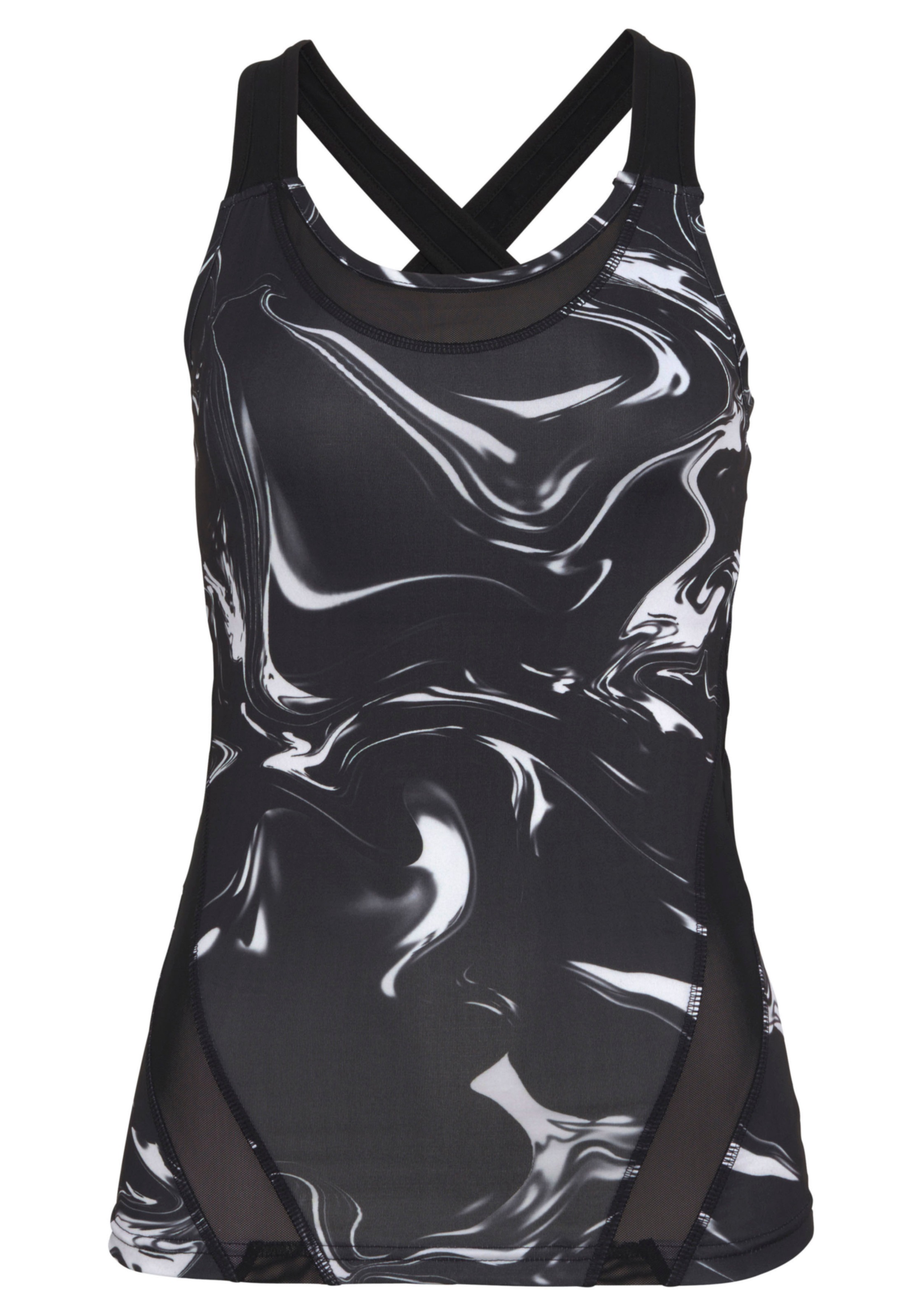 LASCANA ACTIVE Funktionsshirt "Marble", mit gekreuzten Trägern und Mesheins günstig online kaufen