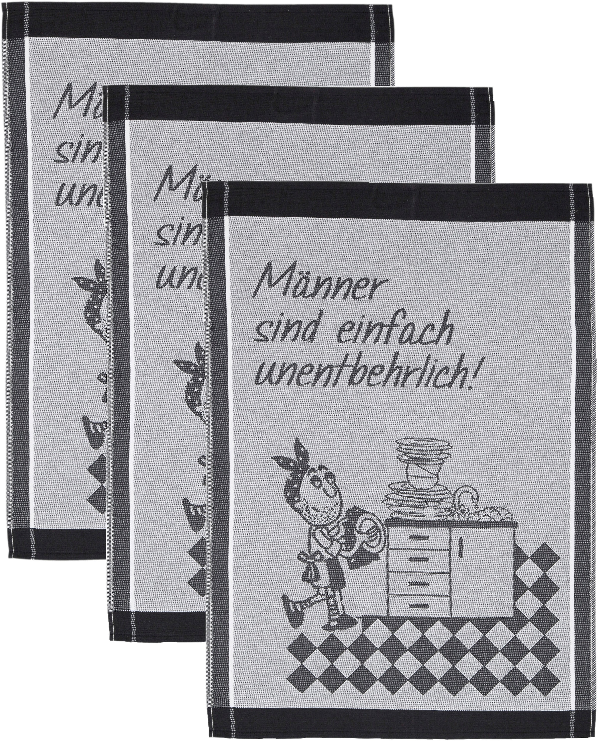 ROSS Geschirrtuch »Männer sind einfach unentbehrlich«, (Set, 3 tlg.), Sprüchetuch, aus 100% Baumwolle