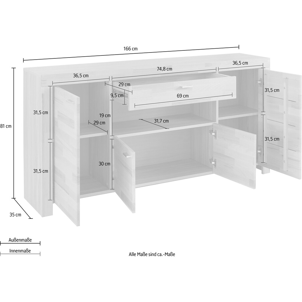 Wohnen Kommoden & Sideboards Premium collection by Home affaire Sideboard »Sintra«, Breite 166 cm 