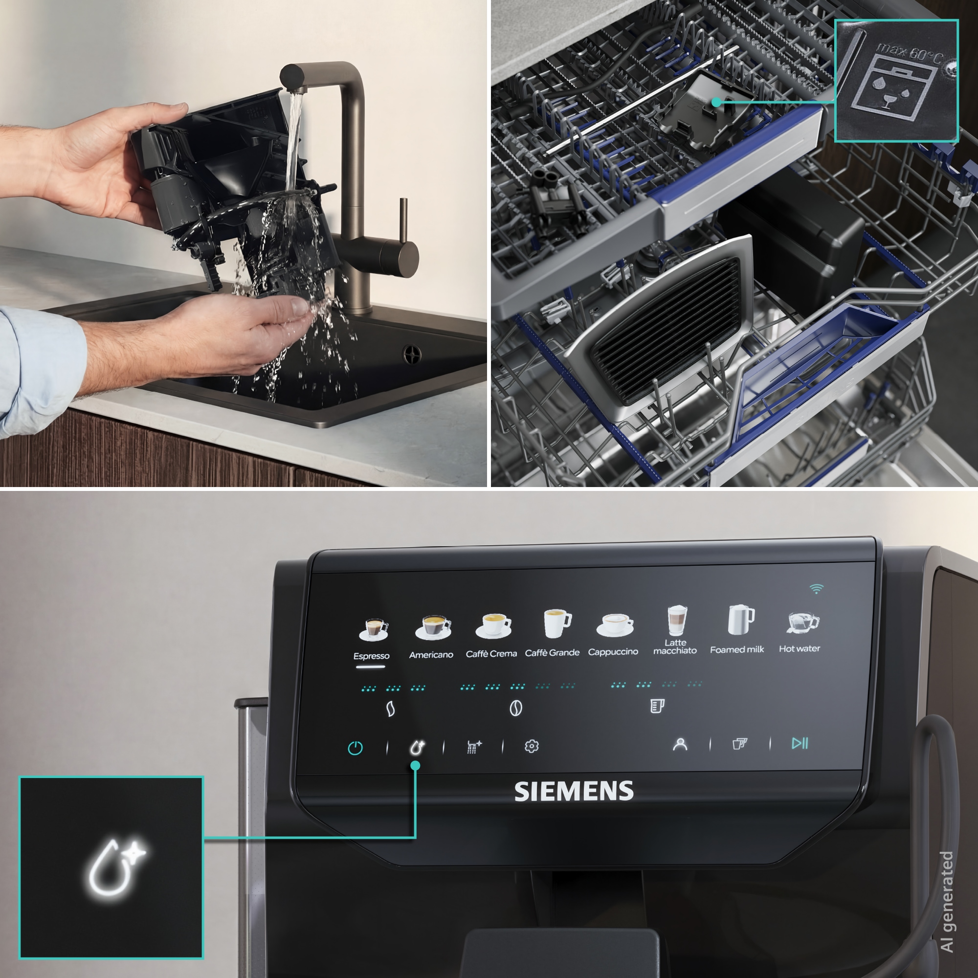 SIEMENS Kaffeevollautomat »EQ500 TP553E19, Doppeltassenfunktion, 8 Getränke, farb. Touchdisplay« Keramikmahlwerk, entnehmbare Brüheinheit, Steuerung per App, Schwarz