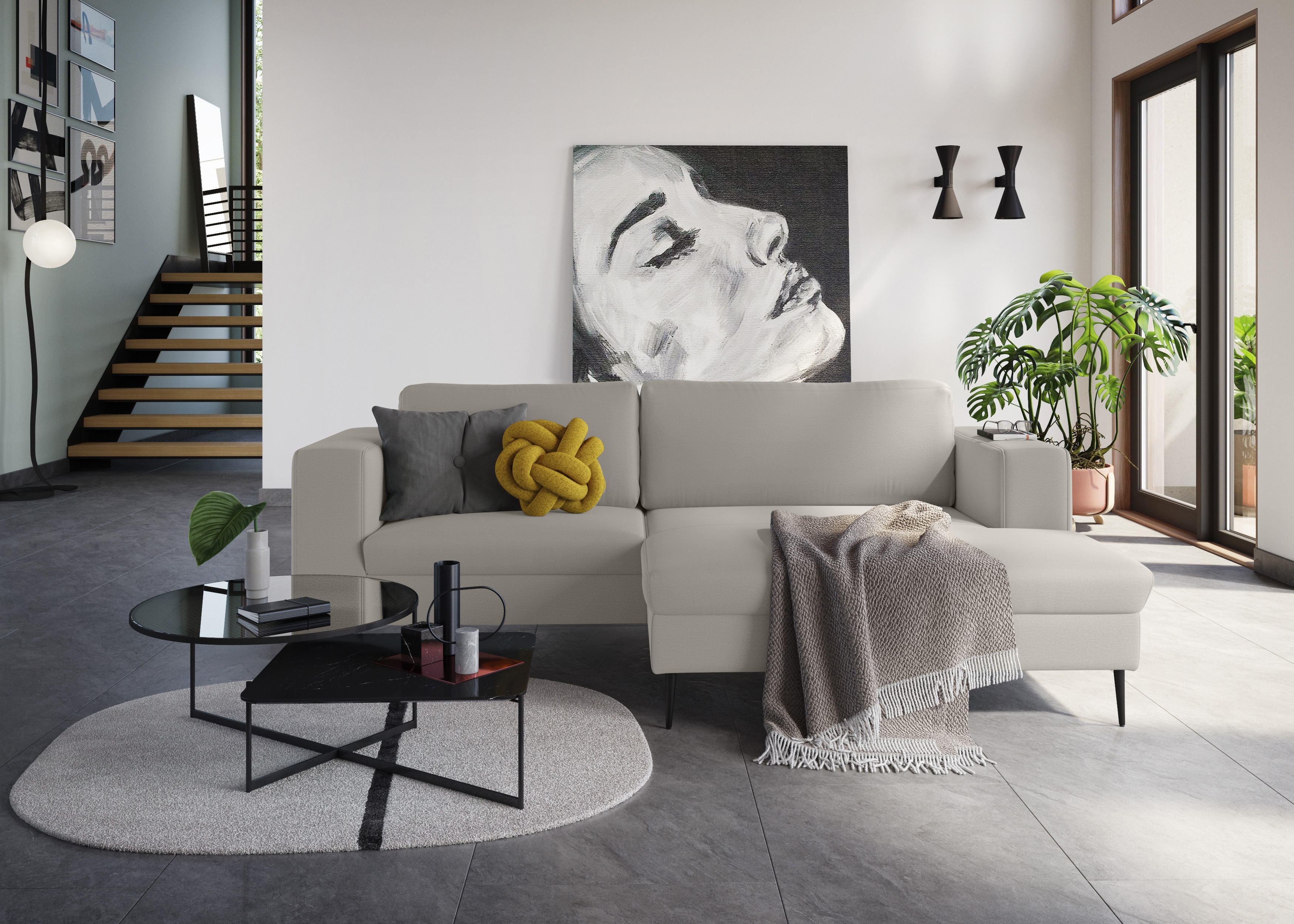 DOMO collection Ecksofa "Modica kompakt und elegant, Breite 244, L-Form" Auch in Cord, Fußhöhe passend für gängige Saugroboter