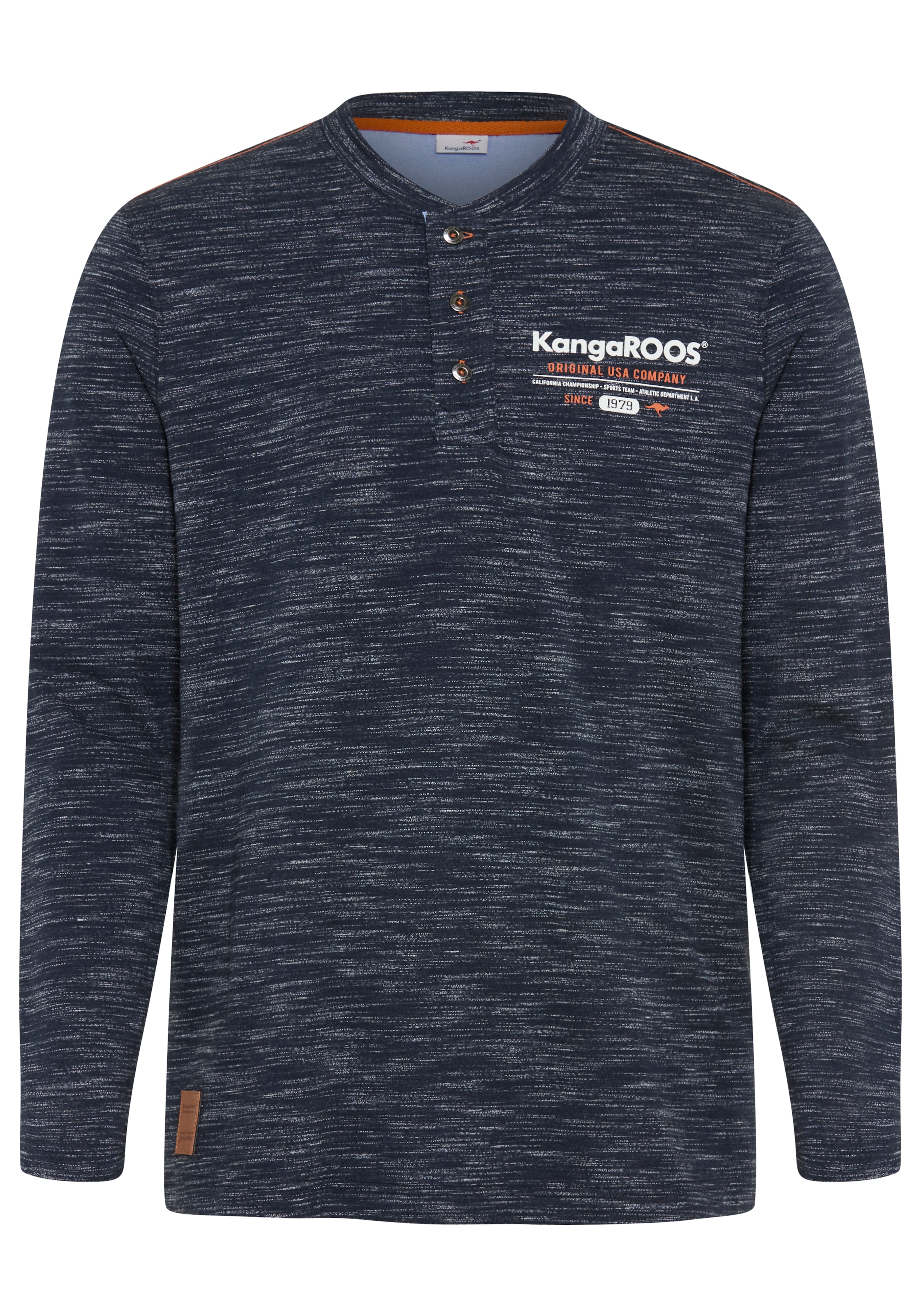 KangaROOS Langarmshirt mit Rundhals und Knopfleiste, Langarm, schmale Passform